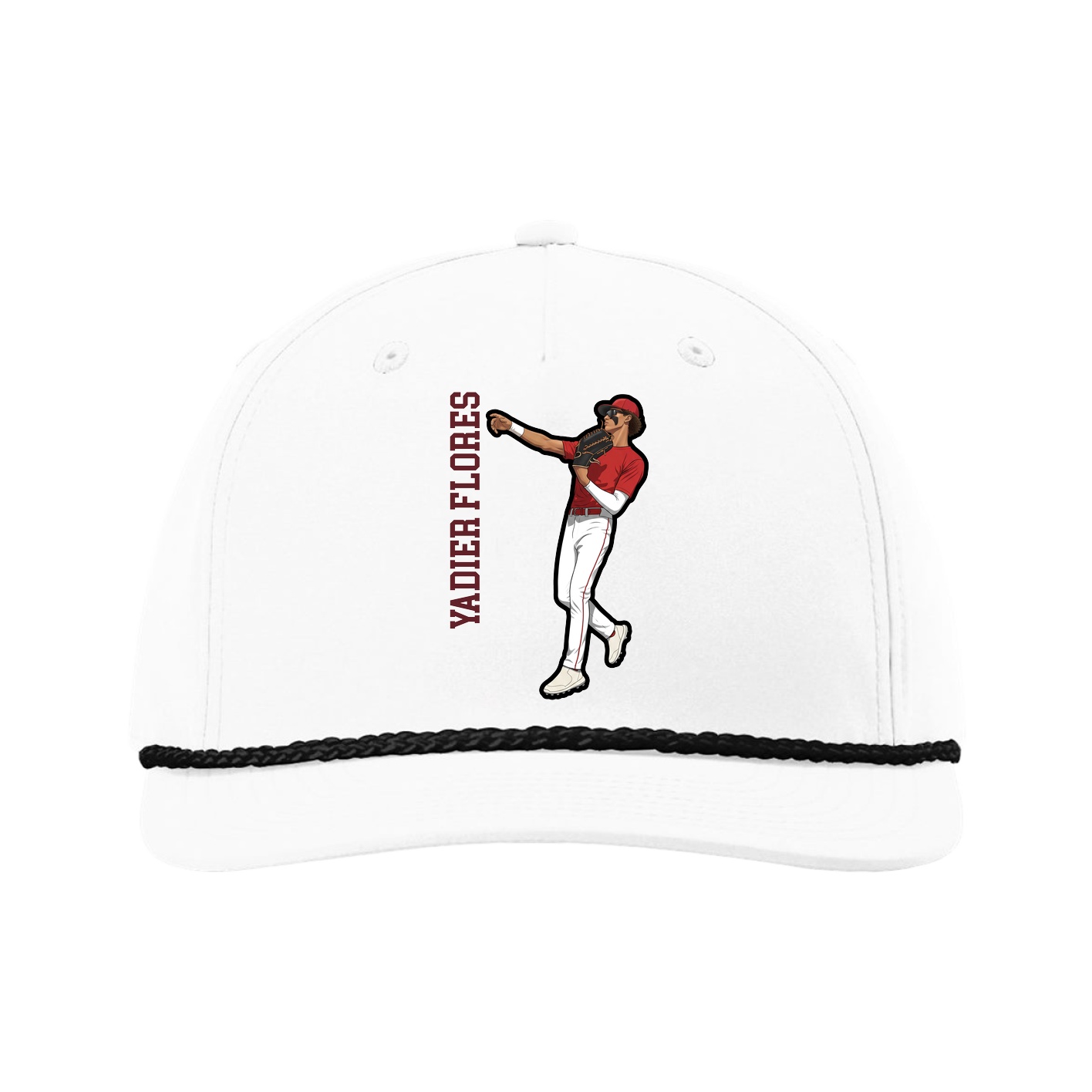 Five-Panel Classic Rope Cap — Name Vertical in White