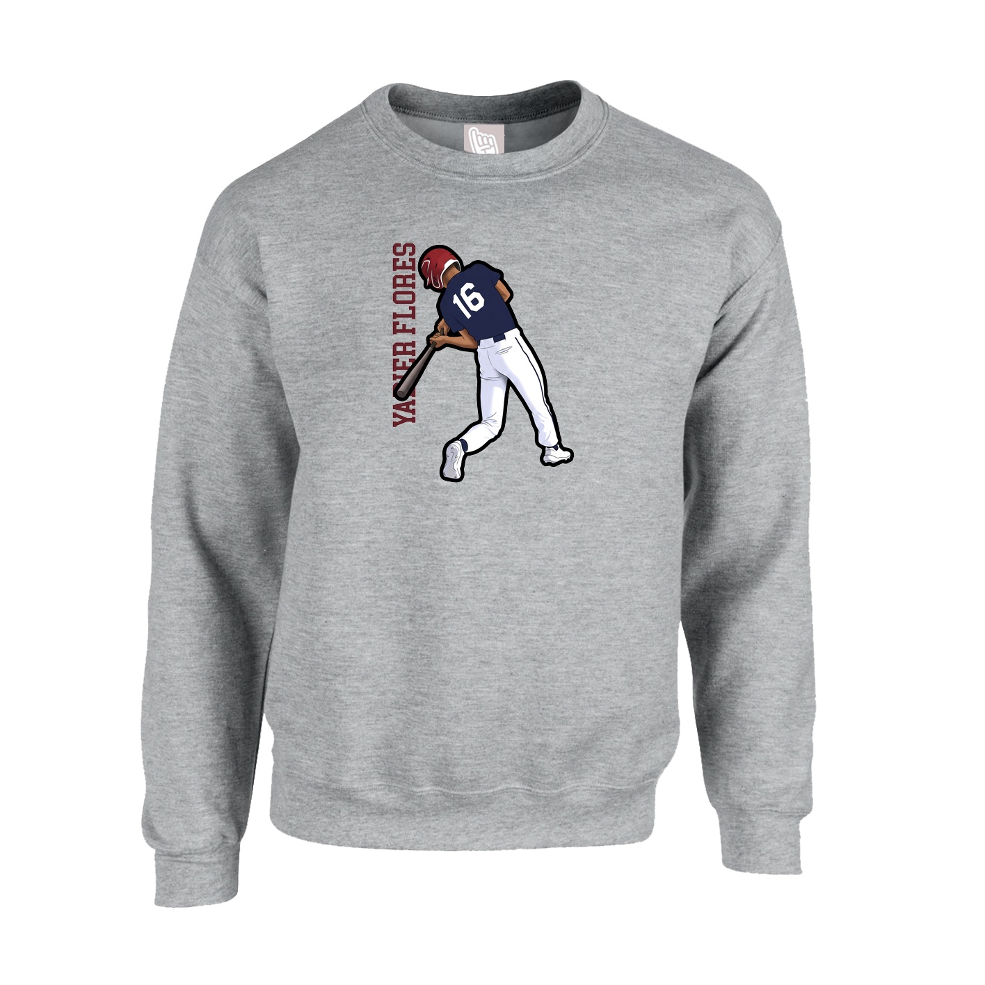 Fleece Crew — Name Vertical in Grey