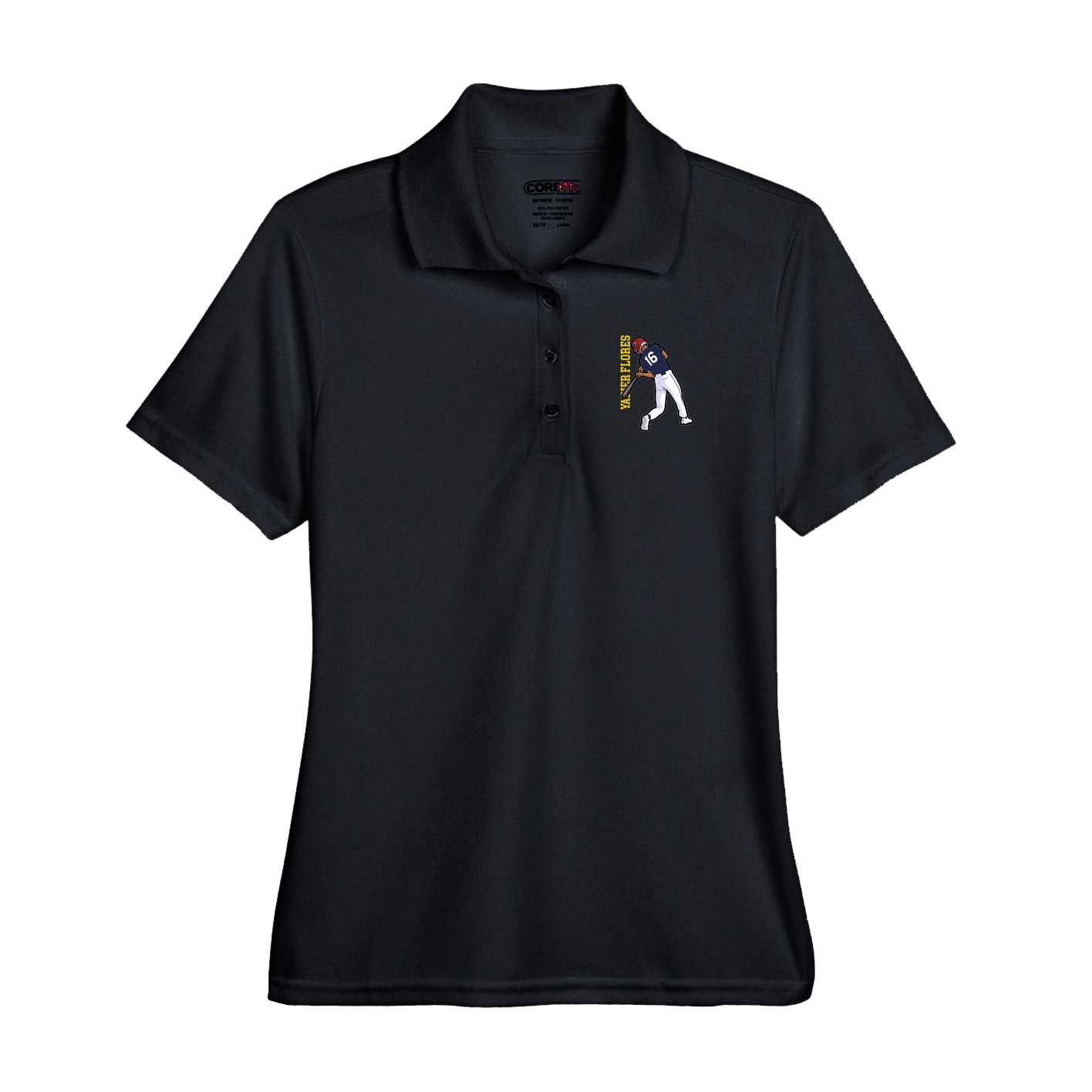 Performance Polo — Name Vertical in Black
