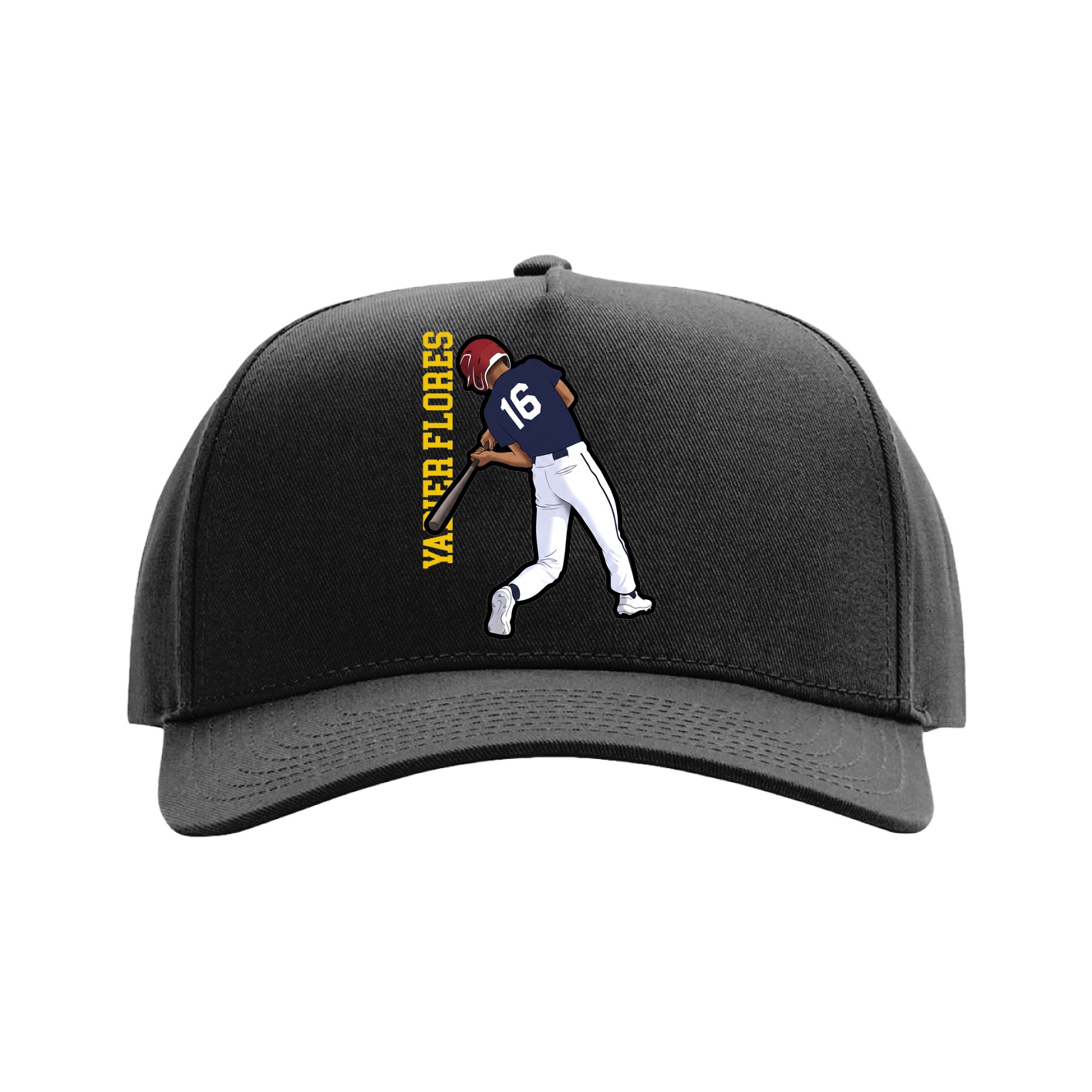 Full Fabric Five-Panel Champ Cap — Name Vertical in Black