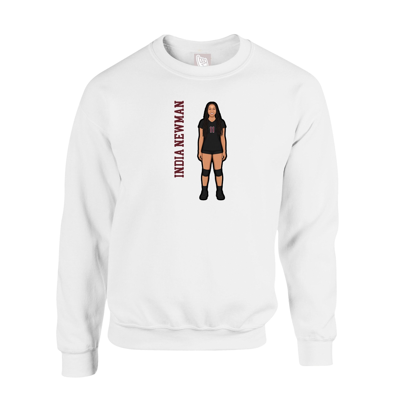 Fleece Crew — Name Vertical in White