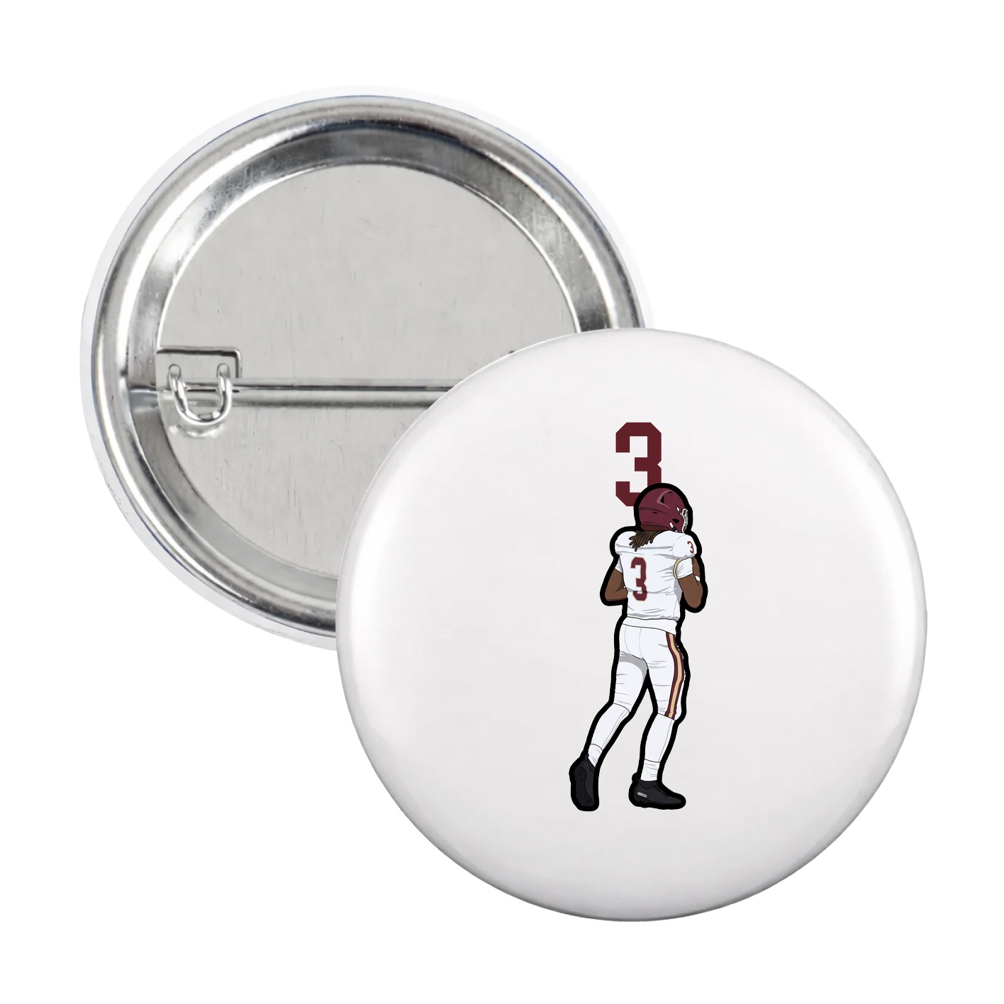 Game Day Button — Number Top in White