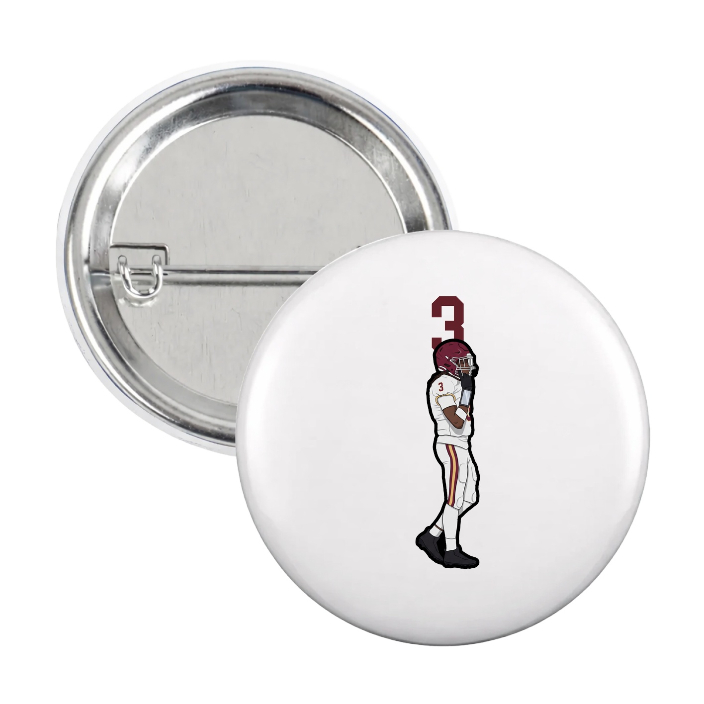 Game Day Button — Number Top in White