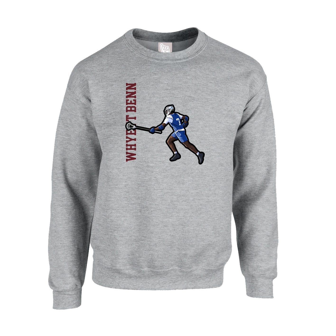 Fleece Crew — Name Vertical in Grey