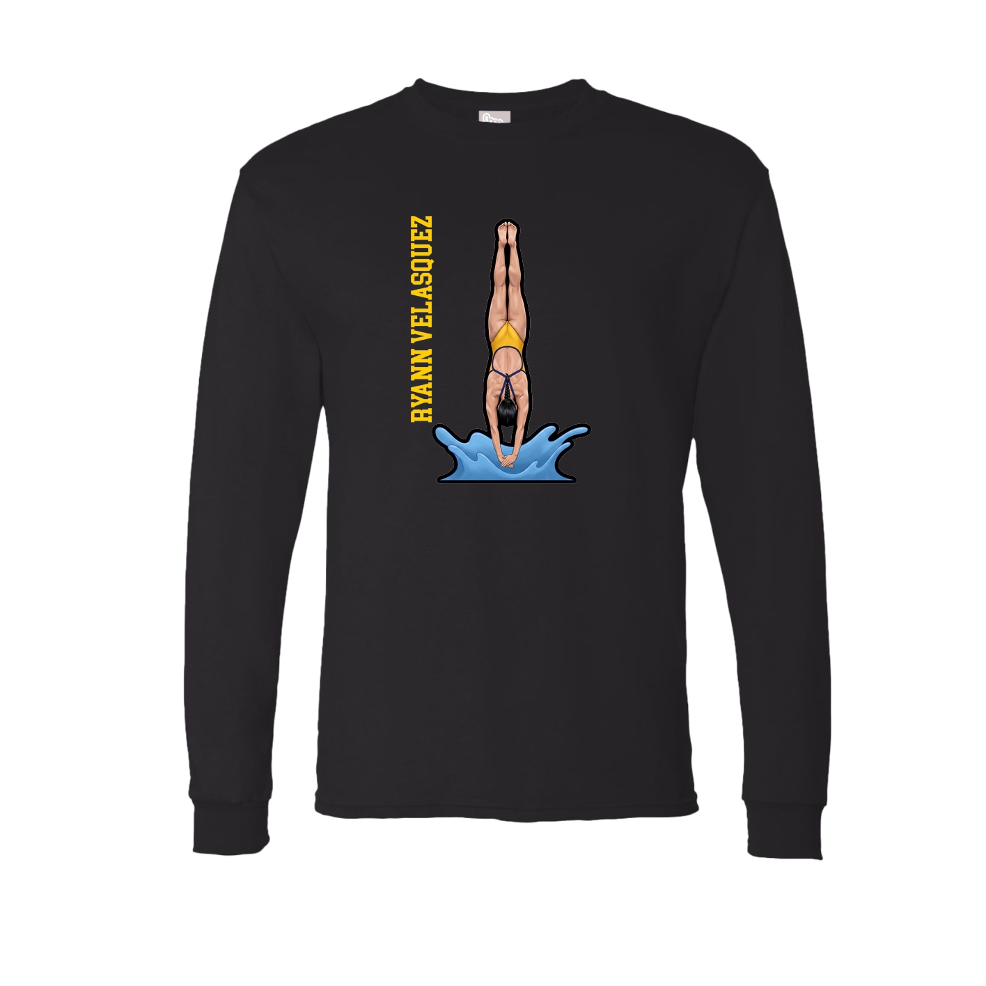 Long Sleeve Tee — Name Vertical in Black