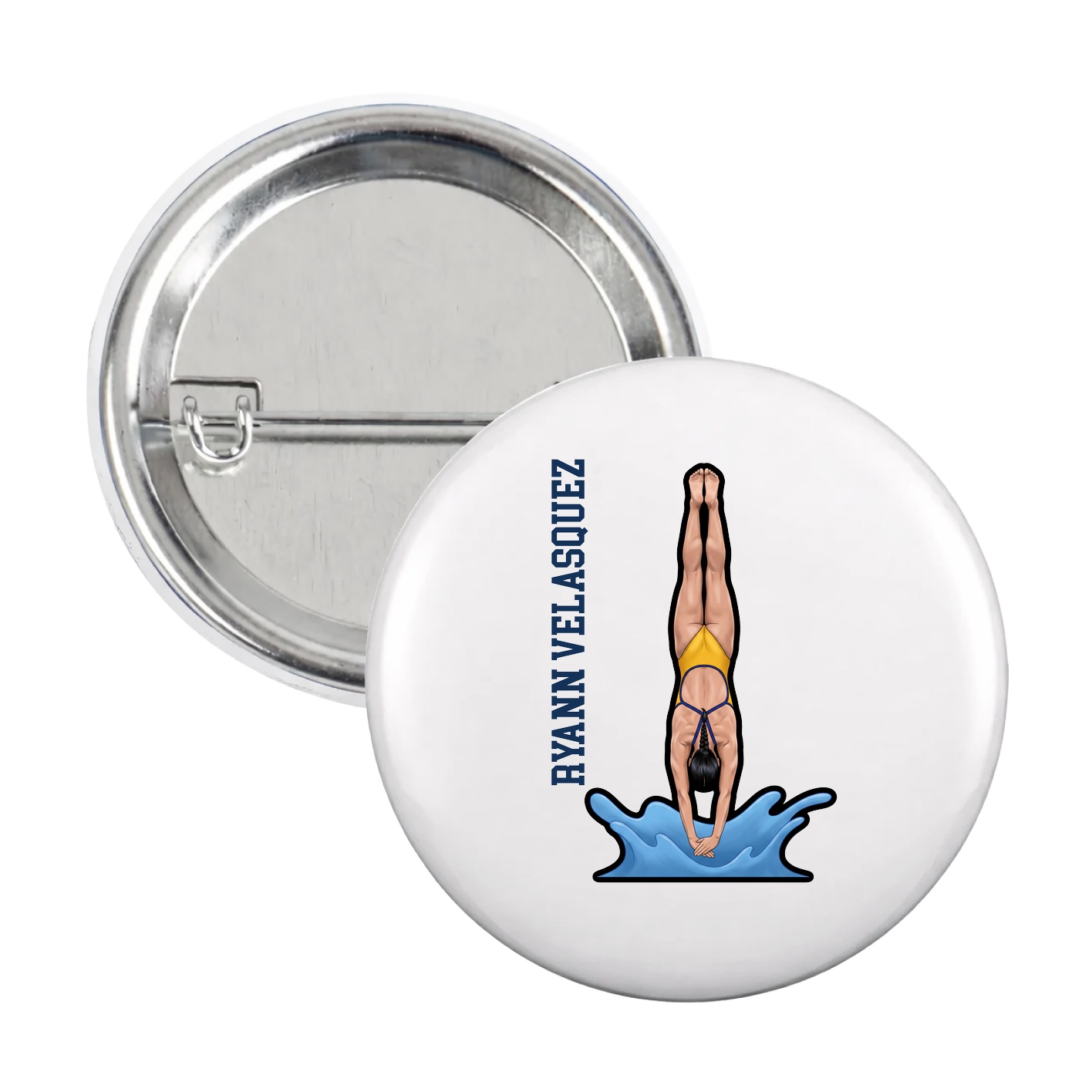 Game Day Button — Name Vertical in White
