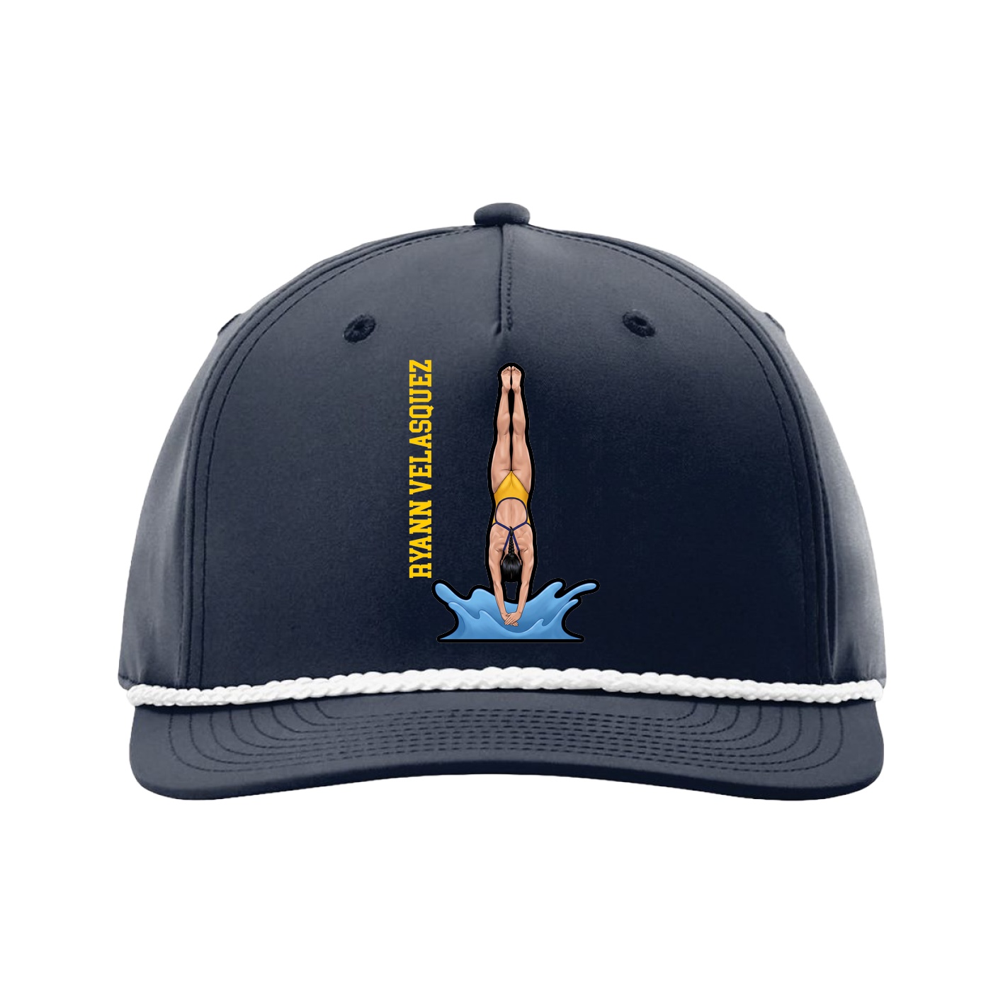 Five-Panel Classic Rope Cap — Name Vertical in Navy