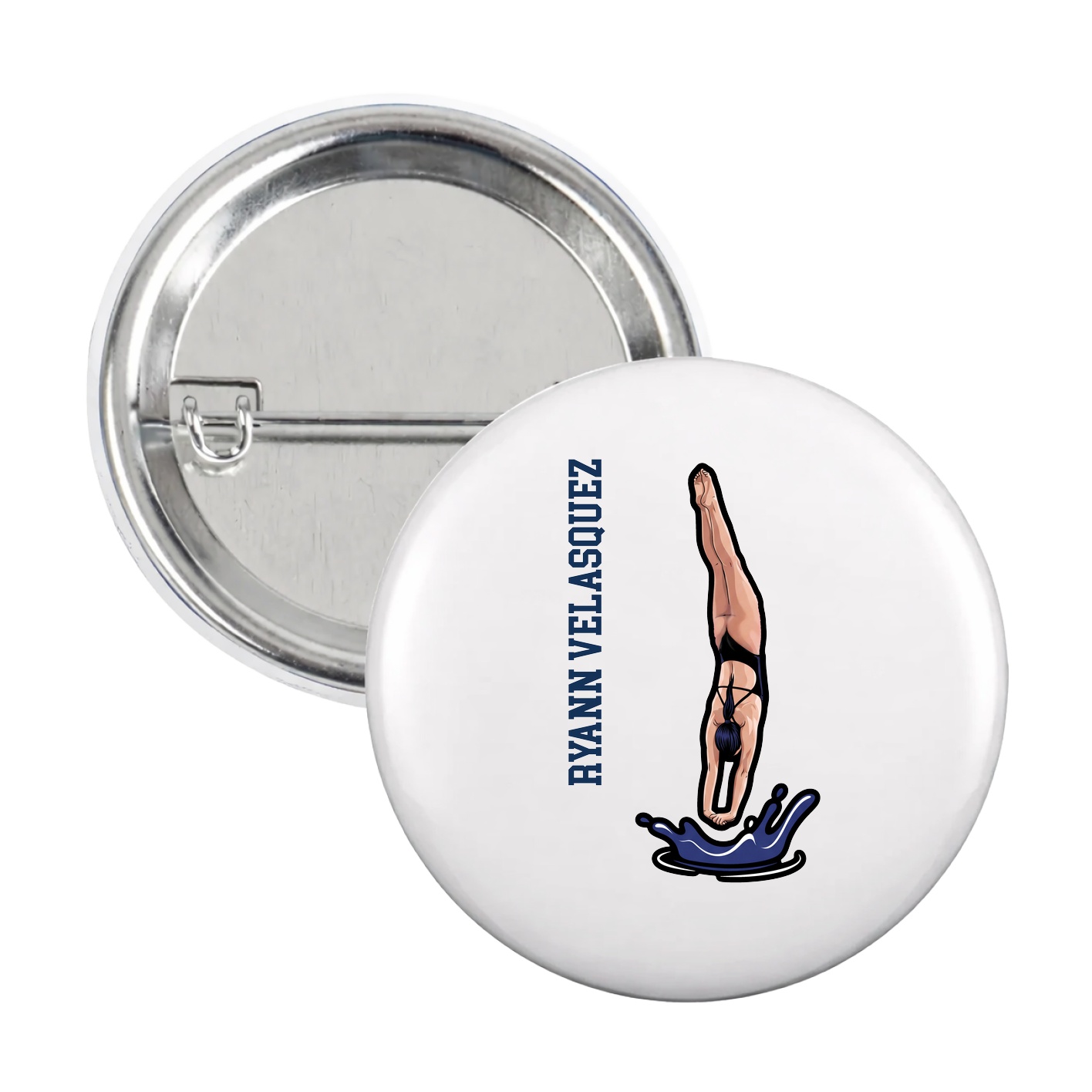 Game Day Button — Name Vertical in White