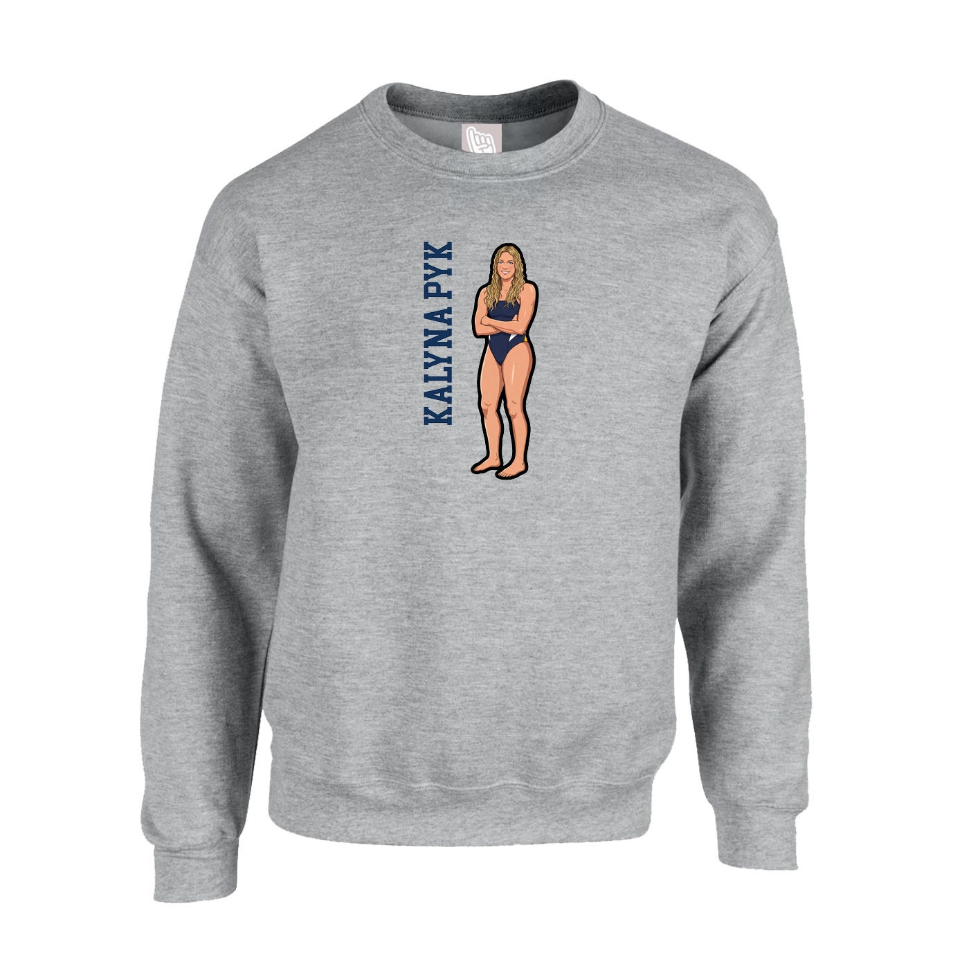 Fleece Crew — Name Vertical in Grey