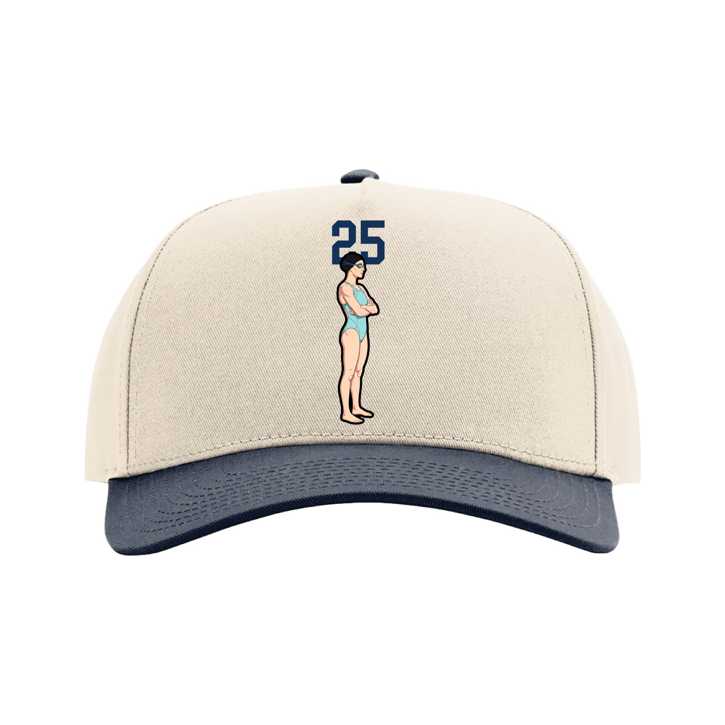Full Fabric Five-Panel Champ Cap — Number Top in Cream/Navy