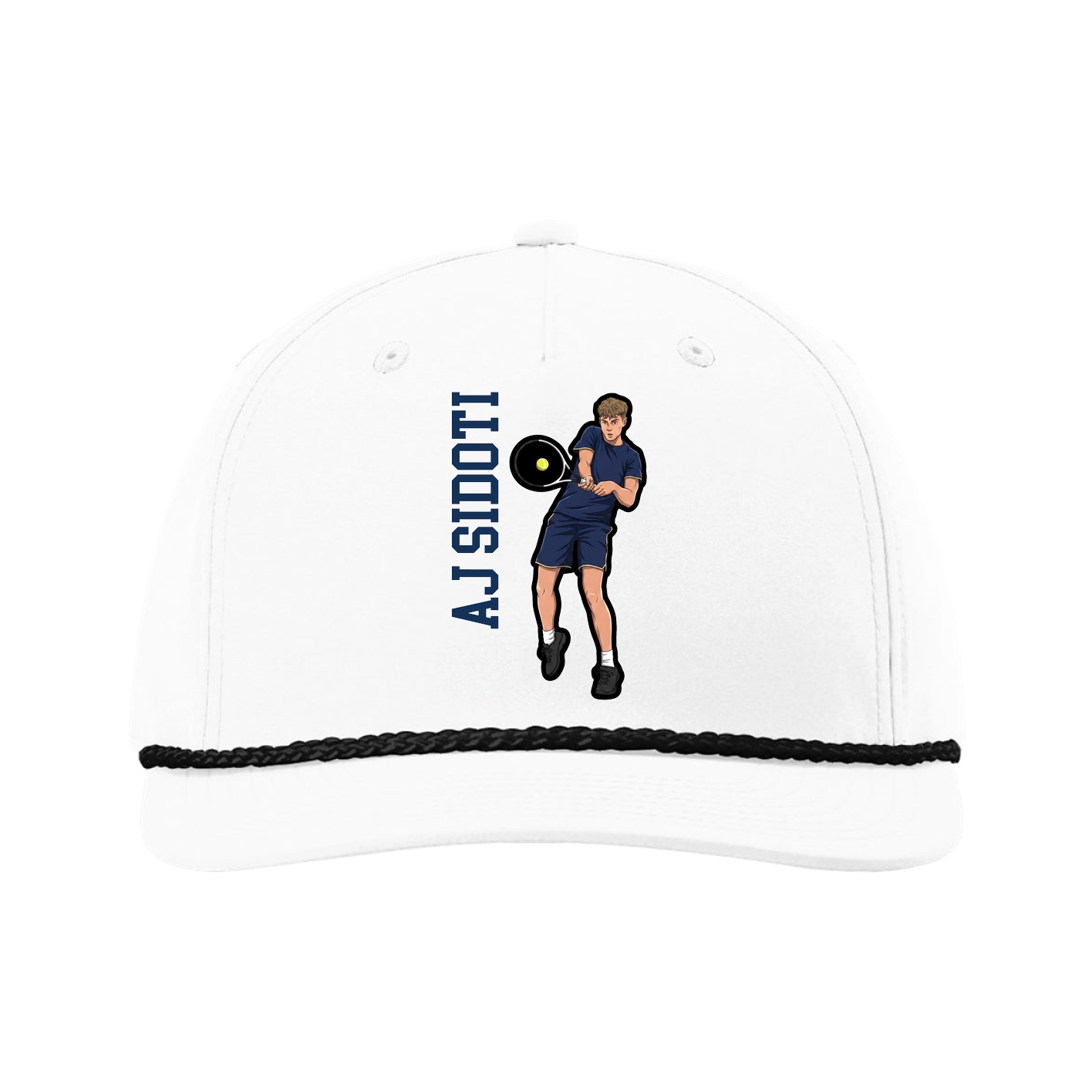 Five-Panel Classic Rope Cap — Name Vertical in White