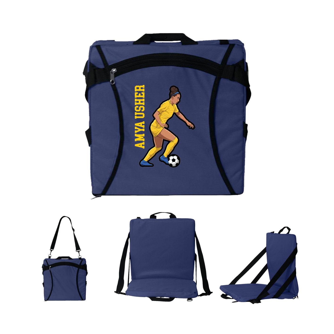 Folding Stadium Seat — Name Vertical in Navy