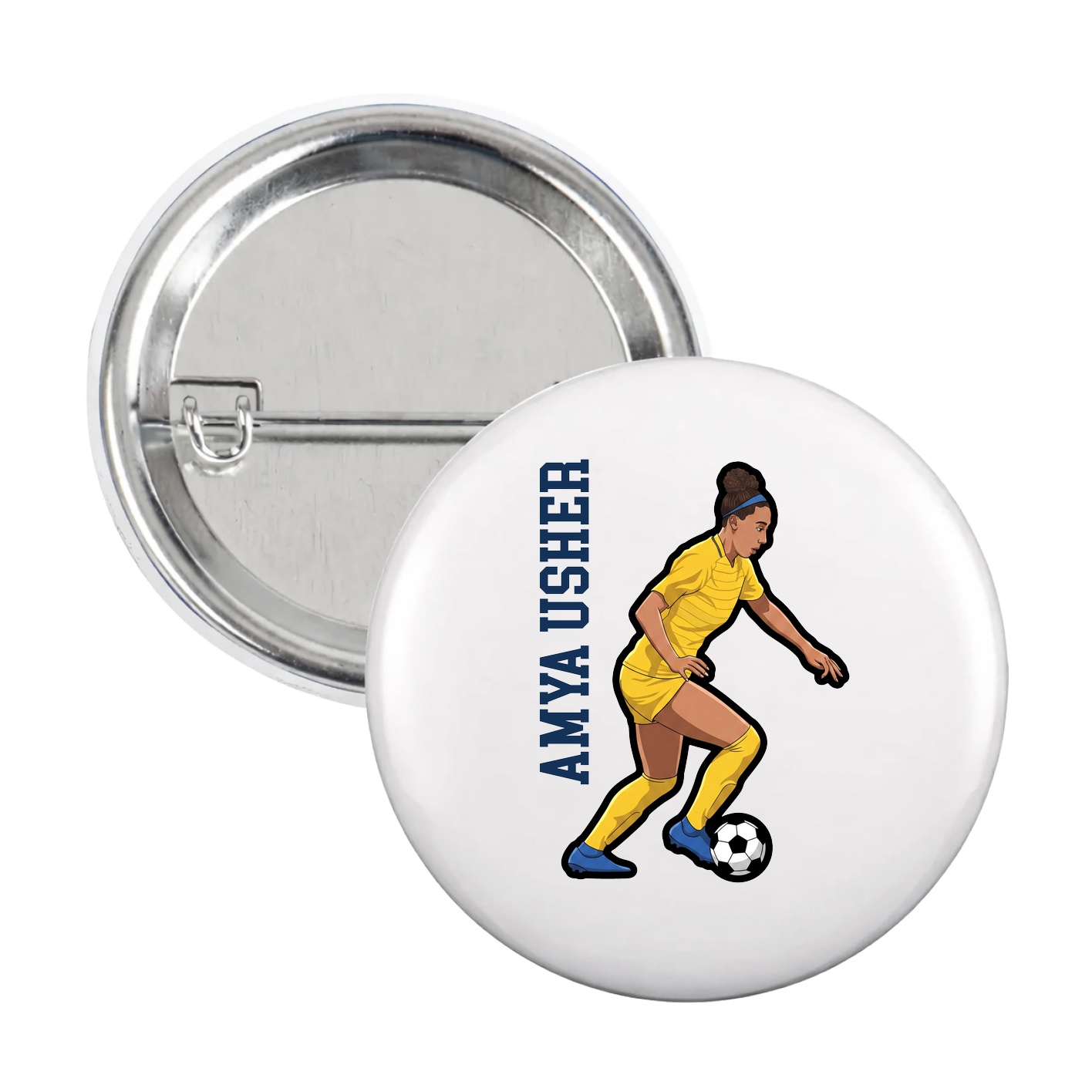 Game Day Button — Name Vertical in White