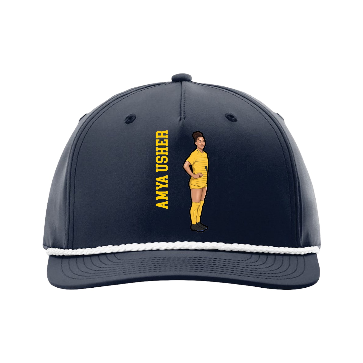 Five-Panel Classic Rope Cap — Name Vertical in Navy