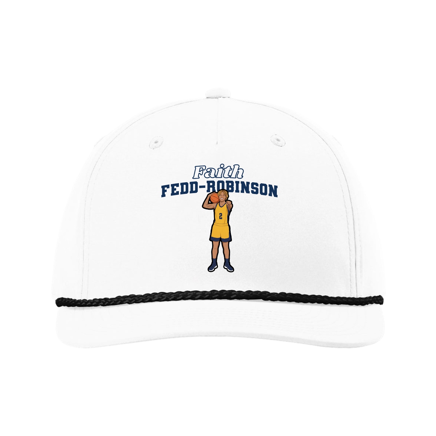 Five-Panel Classic Rope Cap — Name Arch in White