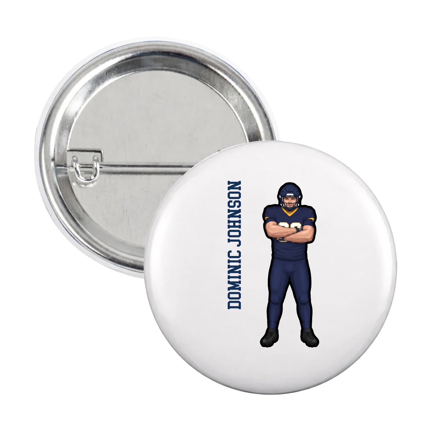 Game Day Button — Name Vertical in White