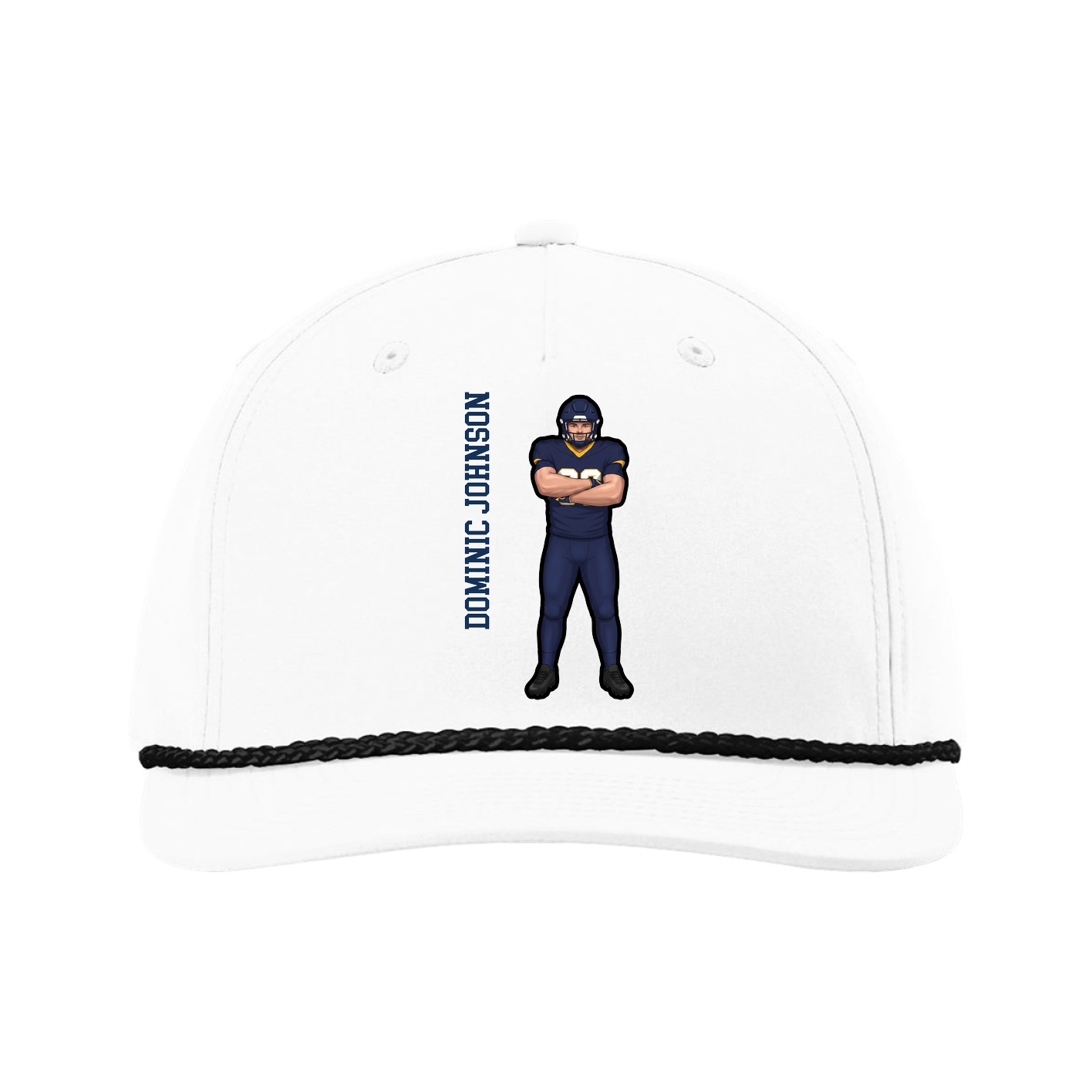 Five-Panel Classic Rope Cap — Name Vertical in White