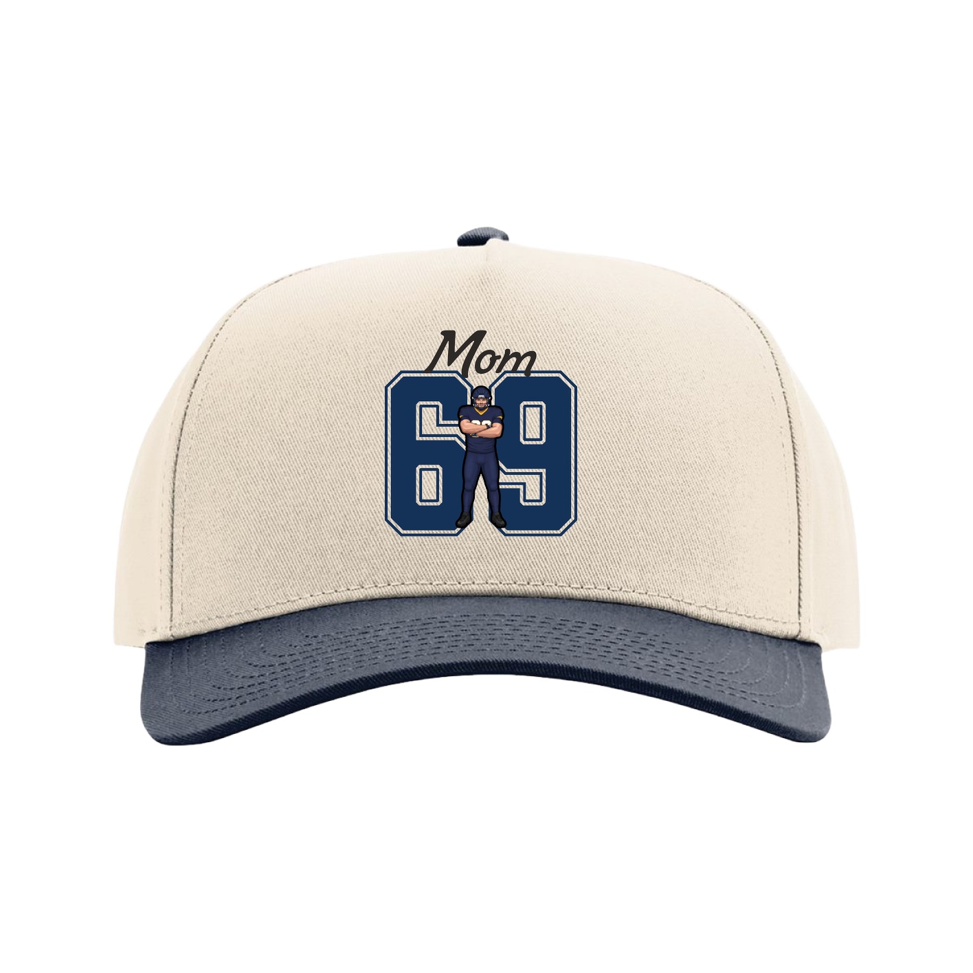 Full Fabric Five-Panel Champ Cap — Mothers Day Shirsey in Cream/Navy