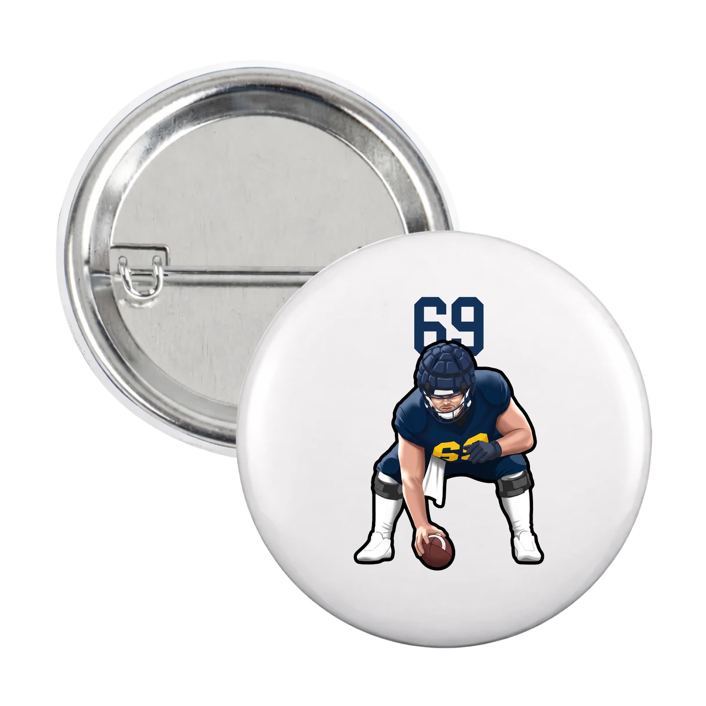 Game Day Button — Number Top in White
