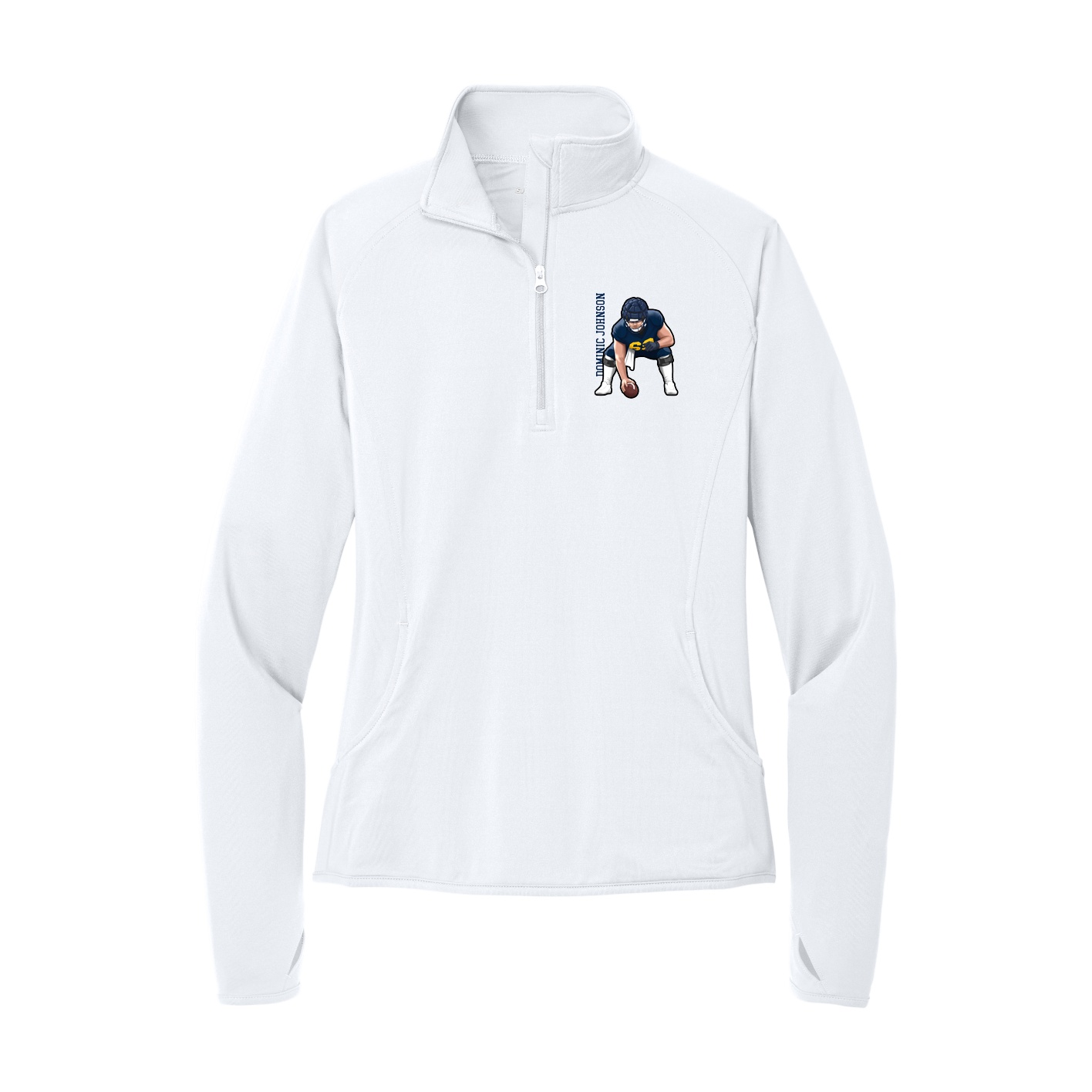 Women's Q-Zip Pullover — Name Vertical in White