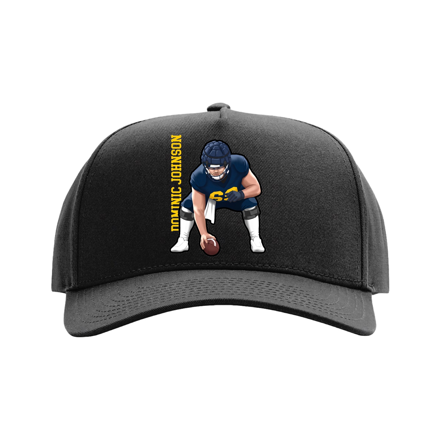 Full Fabric Five-Panel Champ Cap — Name Vertical in Black