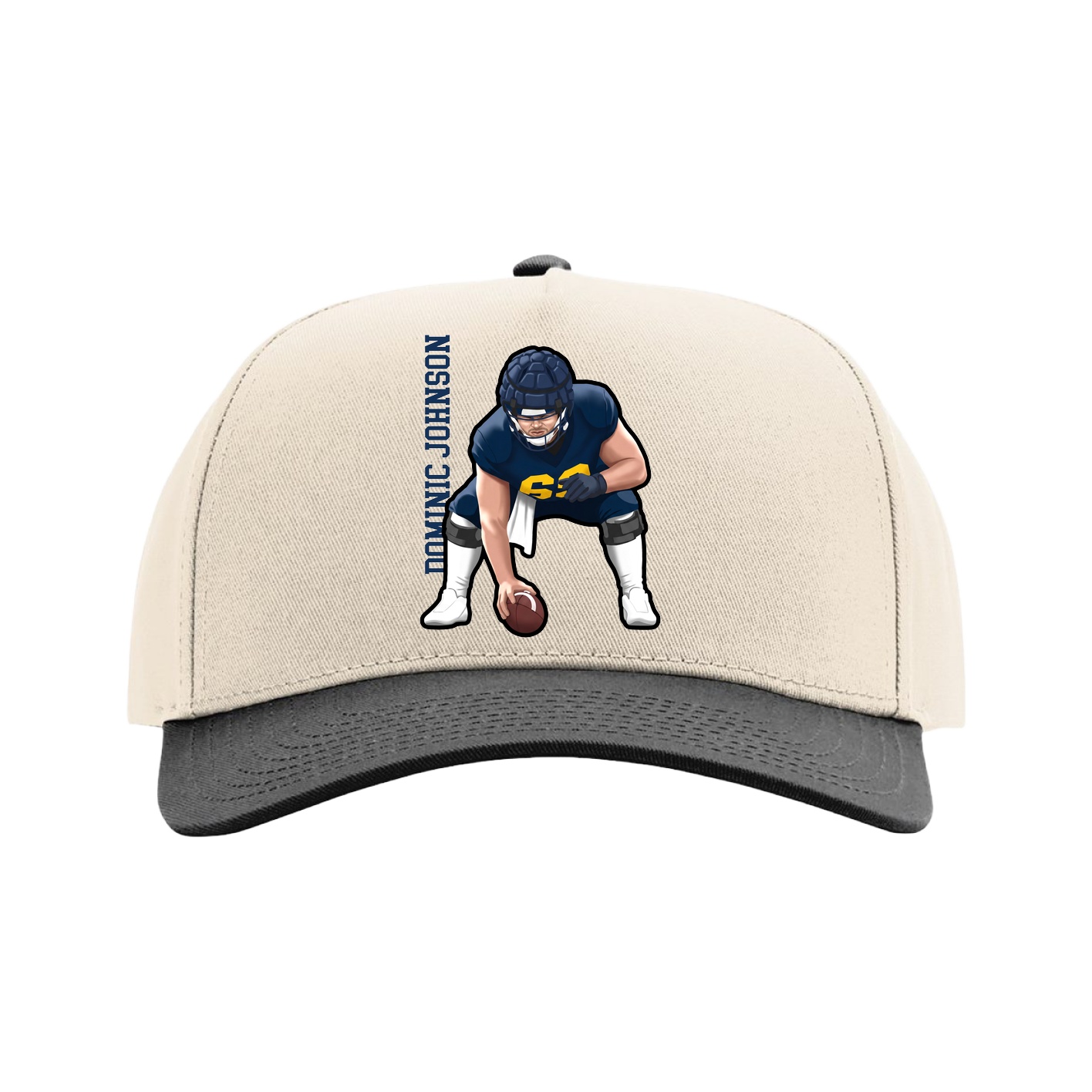 Full Fabric Five-Panel Champ Cap — Name Vertical in Cream/Black