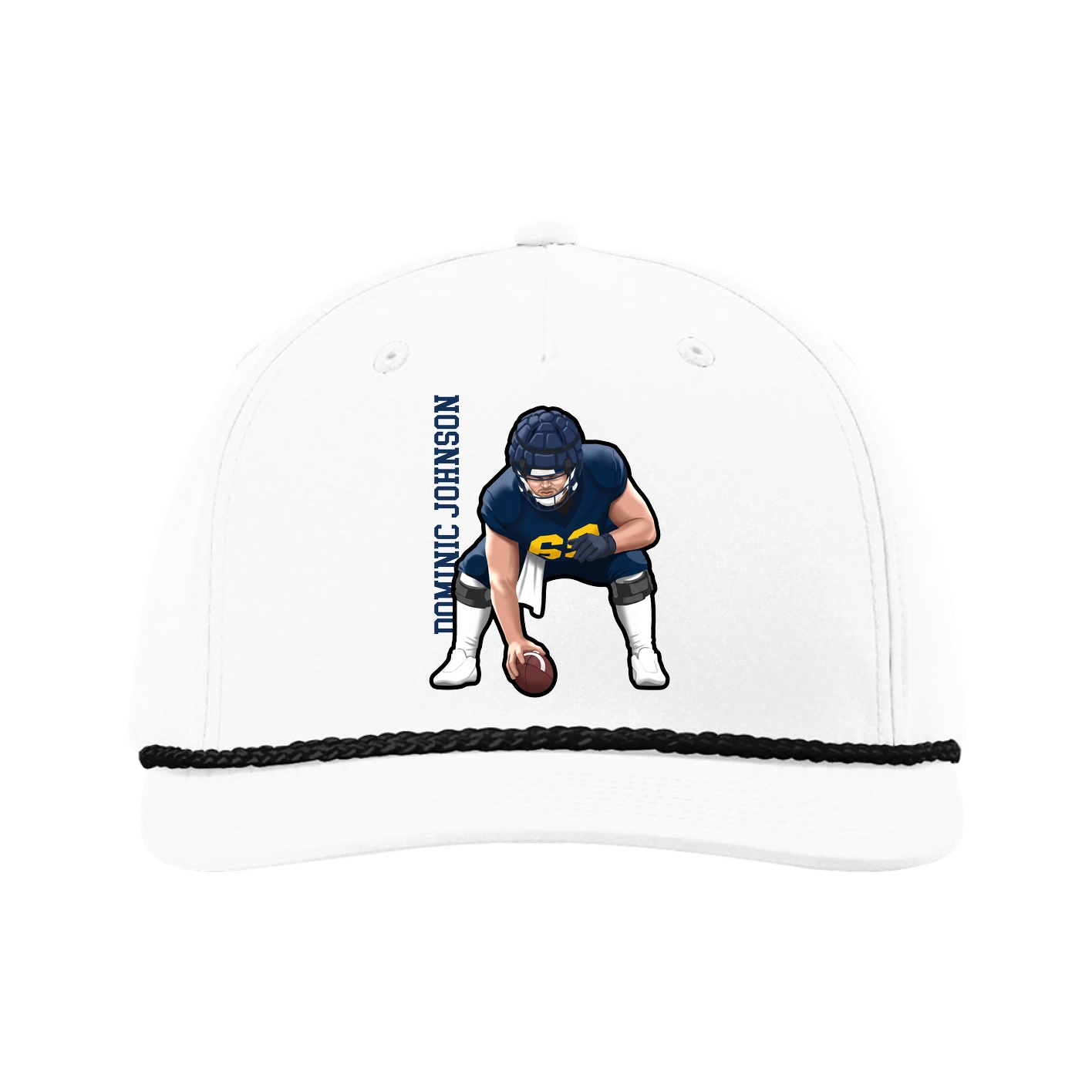 Five-Panel Classic Rope Cap — Name Vertical in White