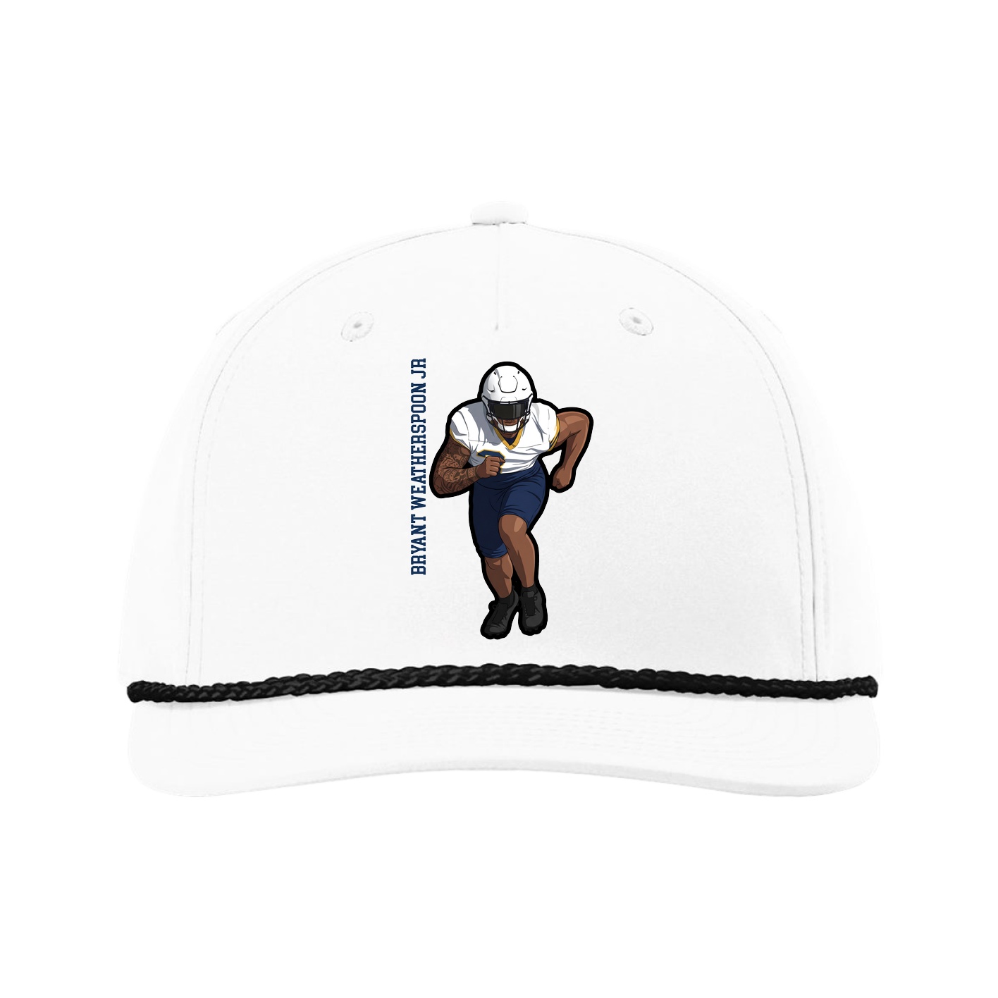 Five-Panel Classic Rope Cap — Name Vertical in White