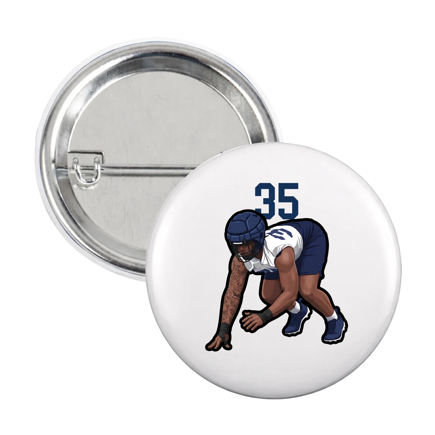 Game Day Button — Number Top in White