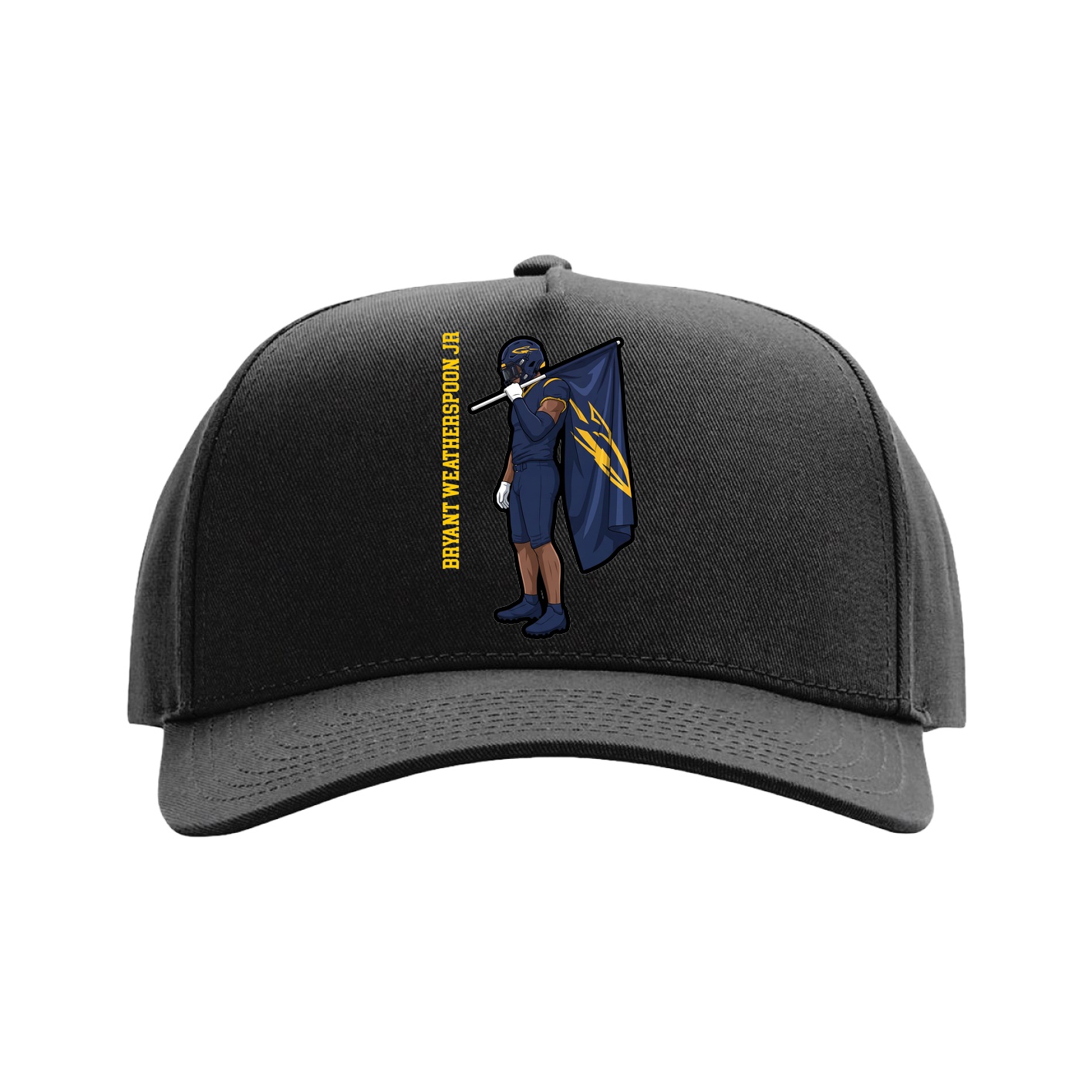 Full Fabric Five-Panel Champ Cap — Name Vertical in Black