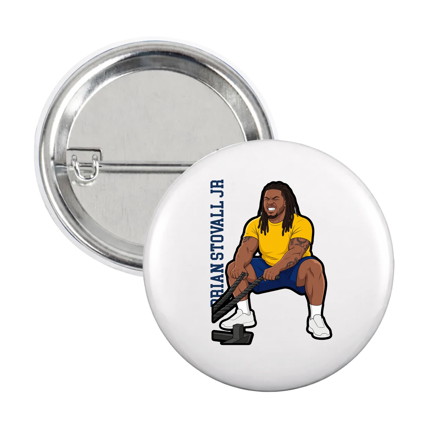 Game Day Button — Name Vertical in White
