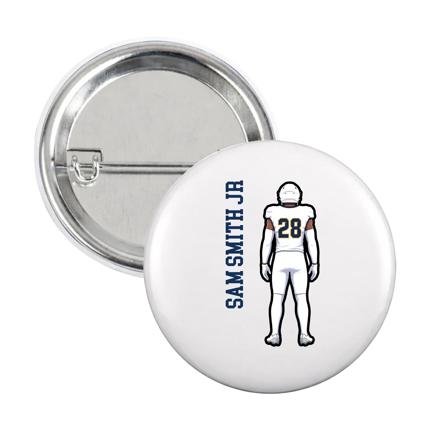 Game Day Button — Name Vertical in White