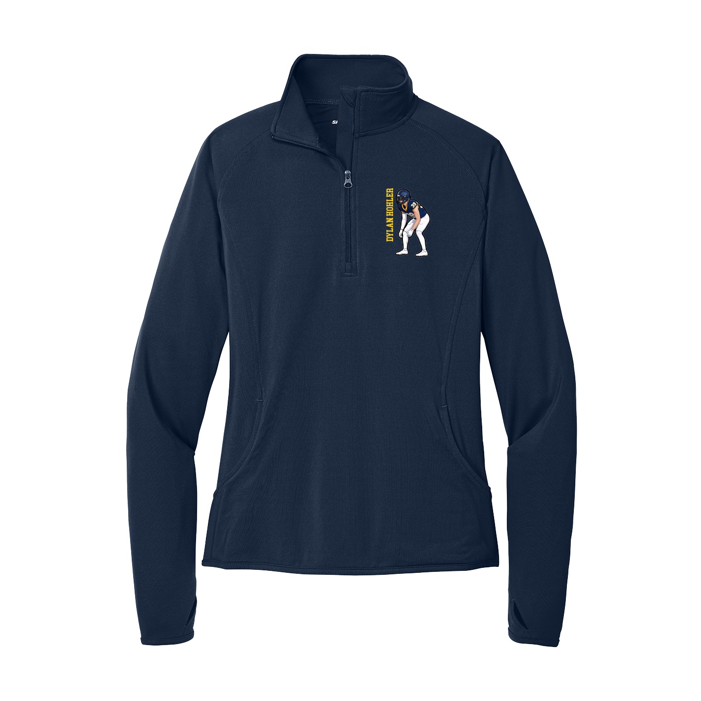 Women's Q-Zip Pullover — Name Vertical in Navy