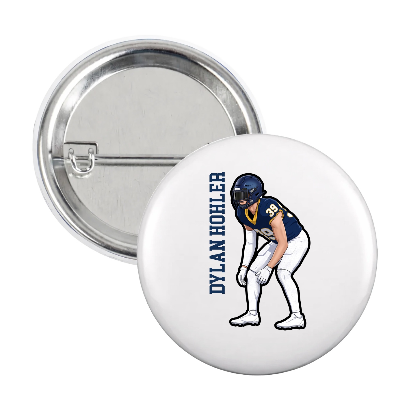 Game Day Button — Name Vertical in White