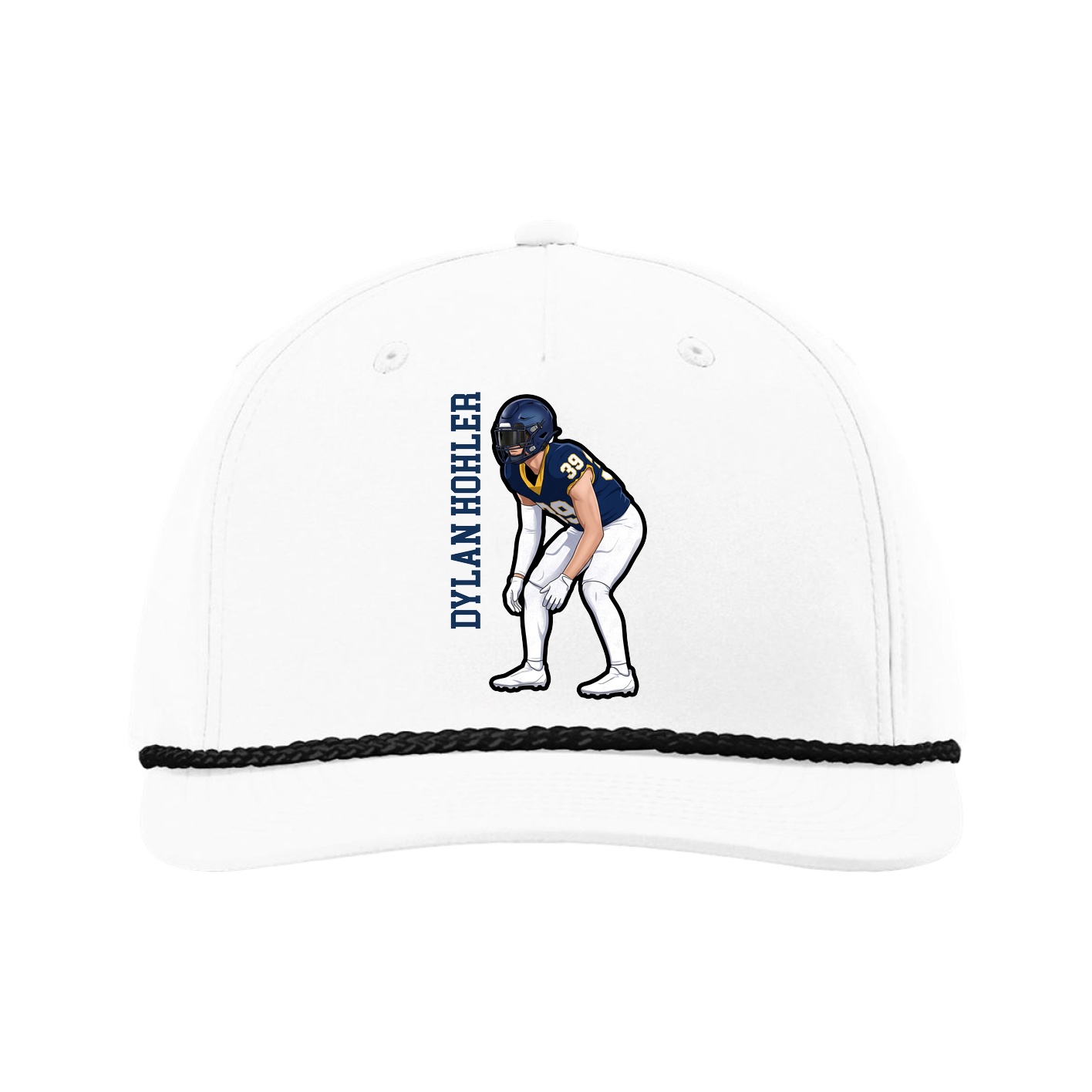 Five-Panel Classic Rope Cap — Name Vertical in White