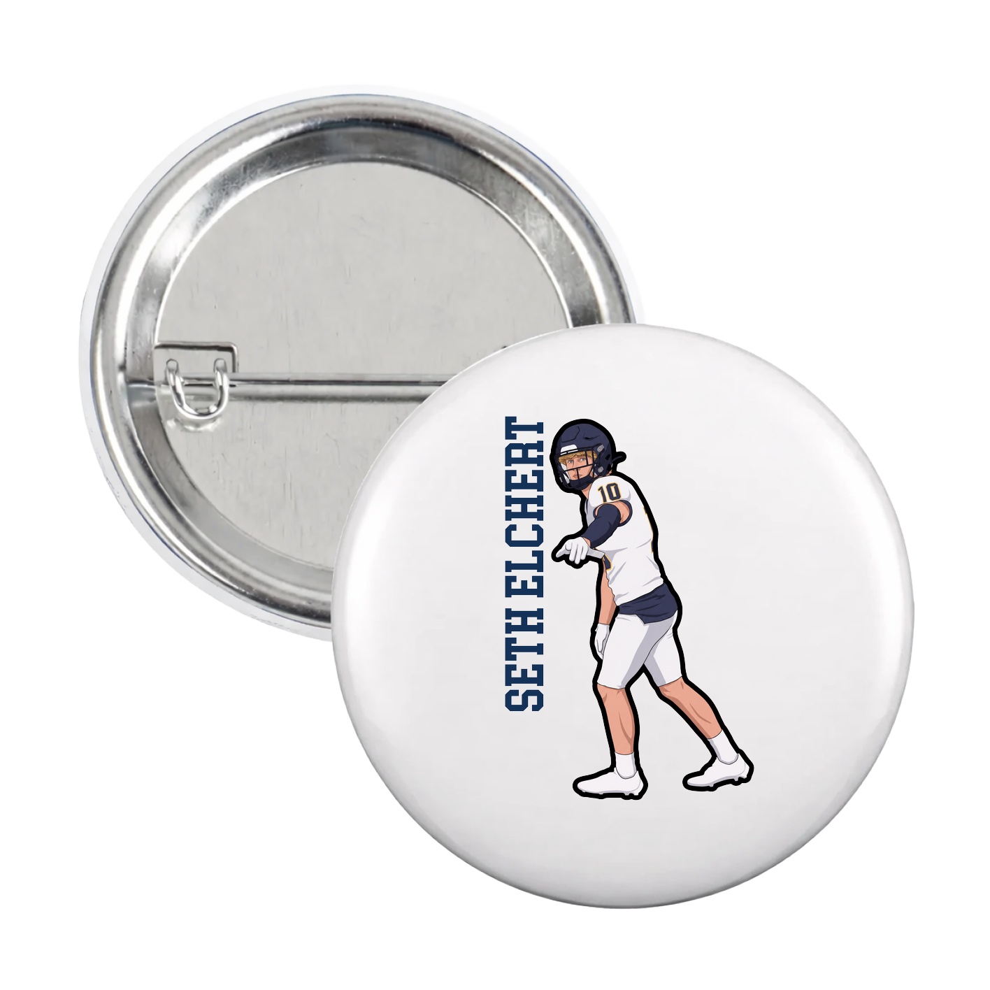 Game Day Button — Name Vertical in White