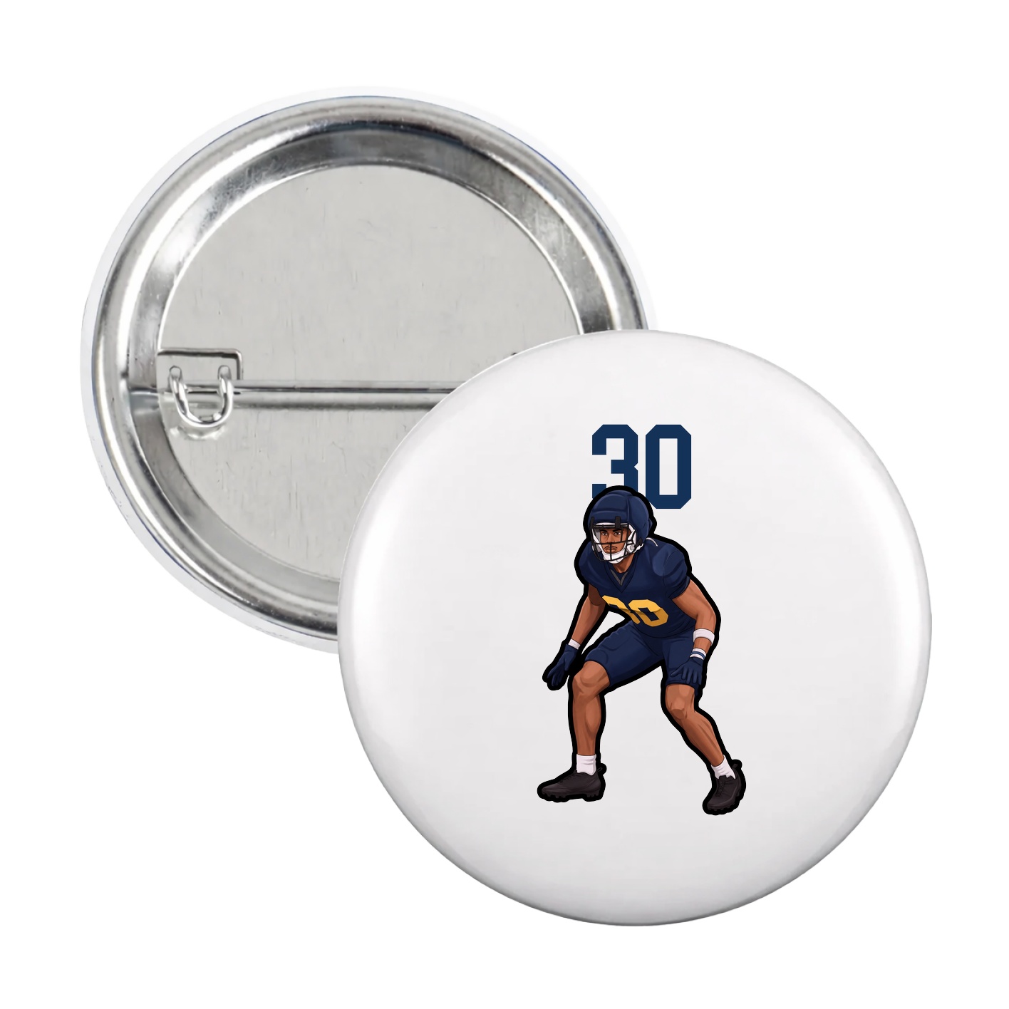 Game Day Button — Number Top in White