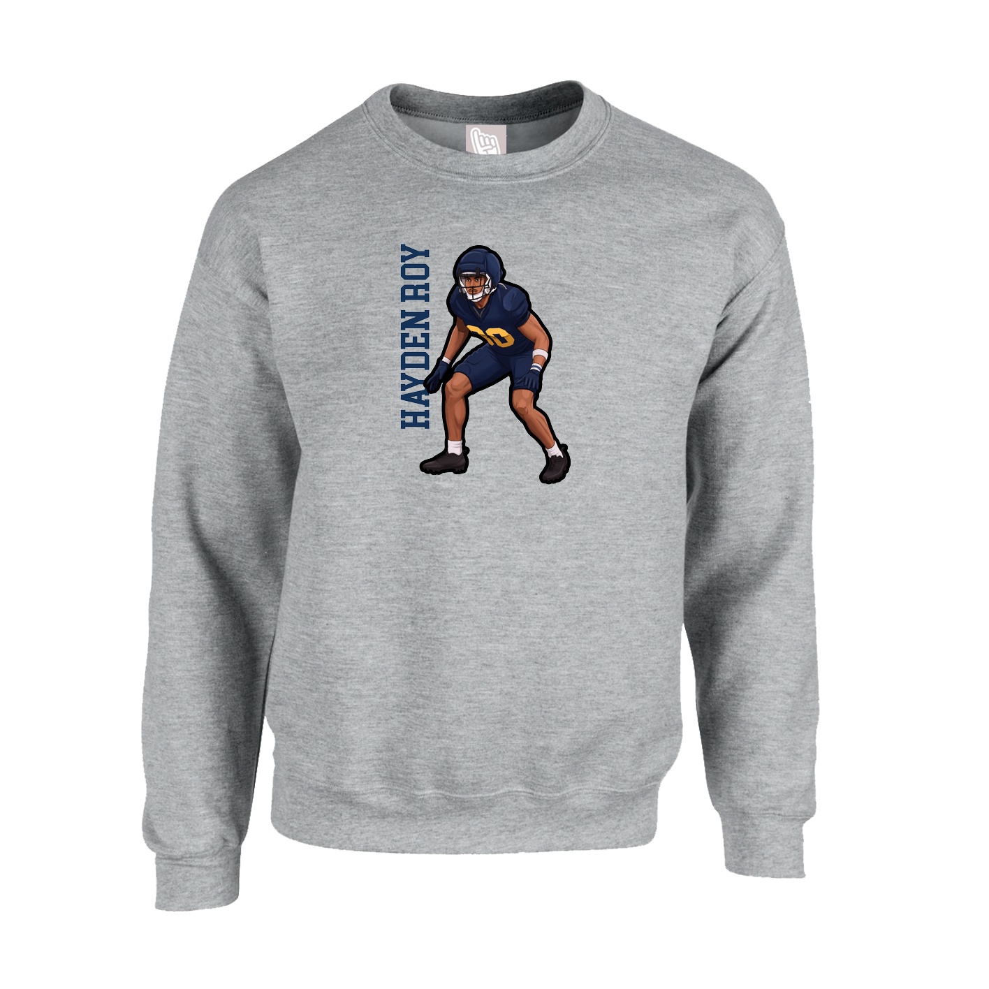 Fleece Crew — Name Vertical in Grey
