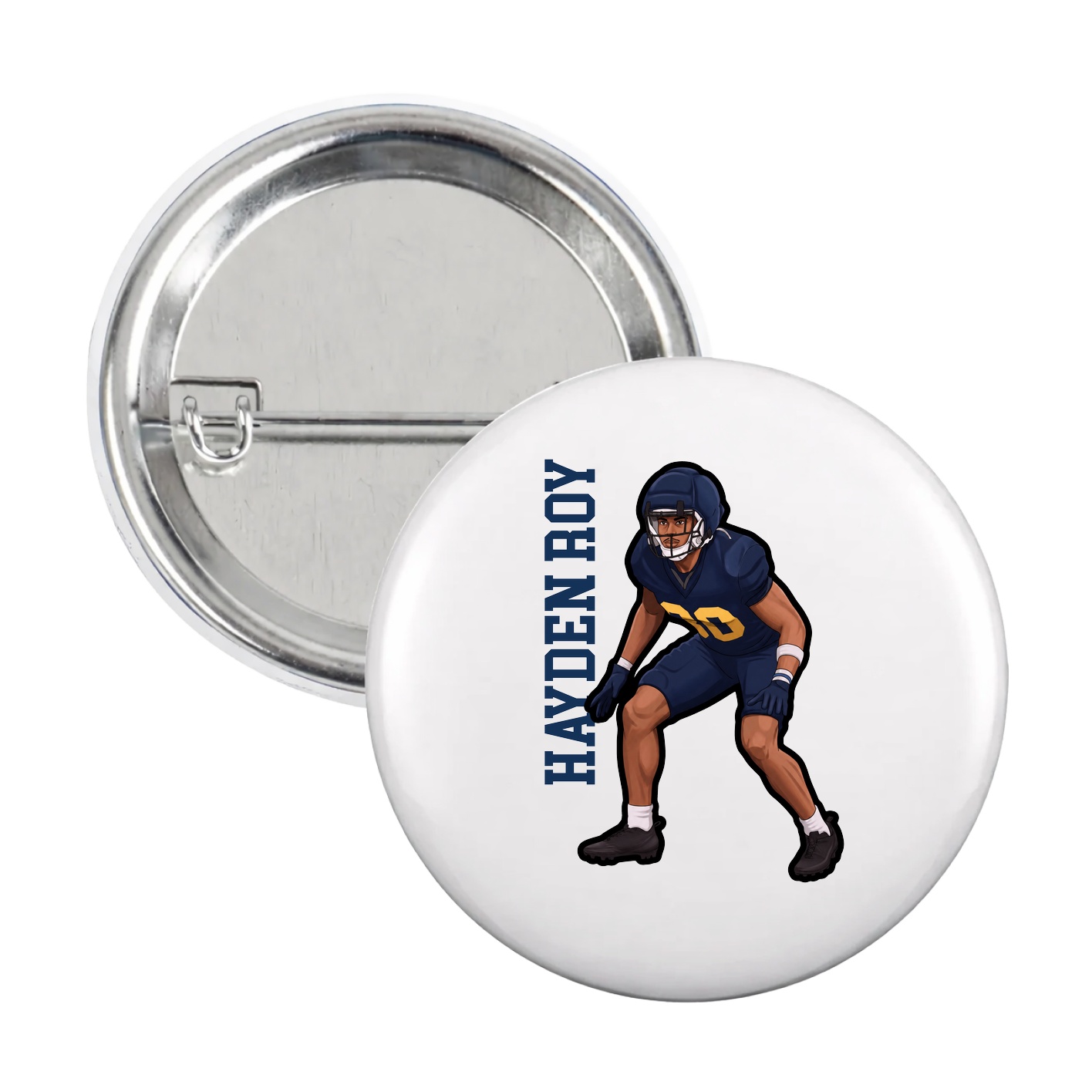 Game Day Button — Name Vertical in White