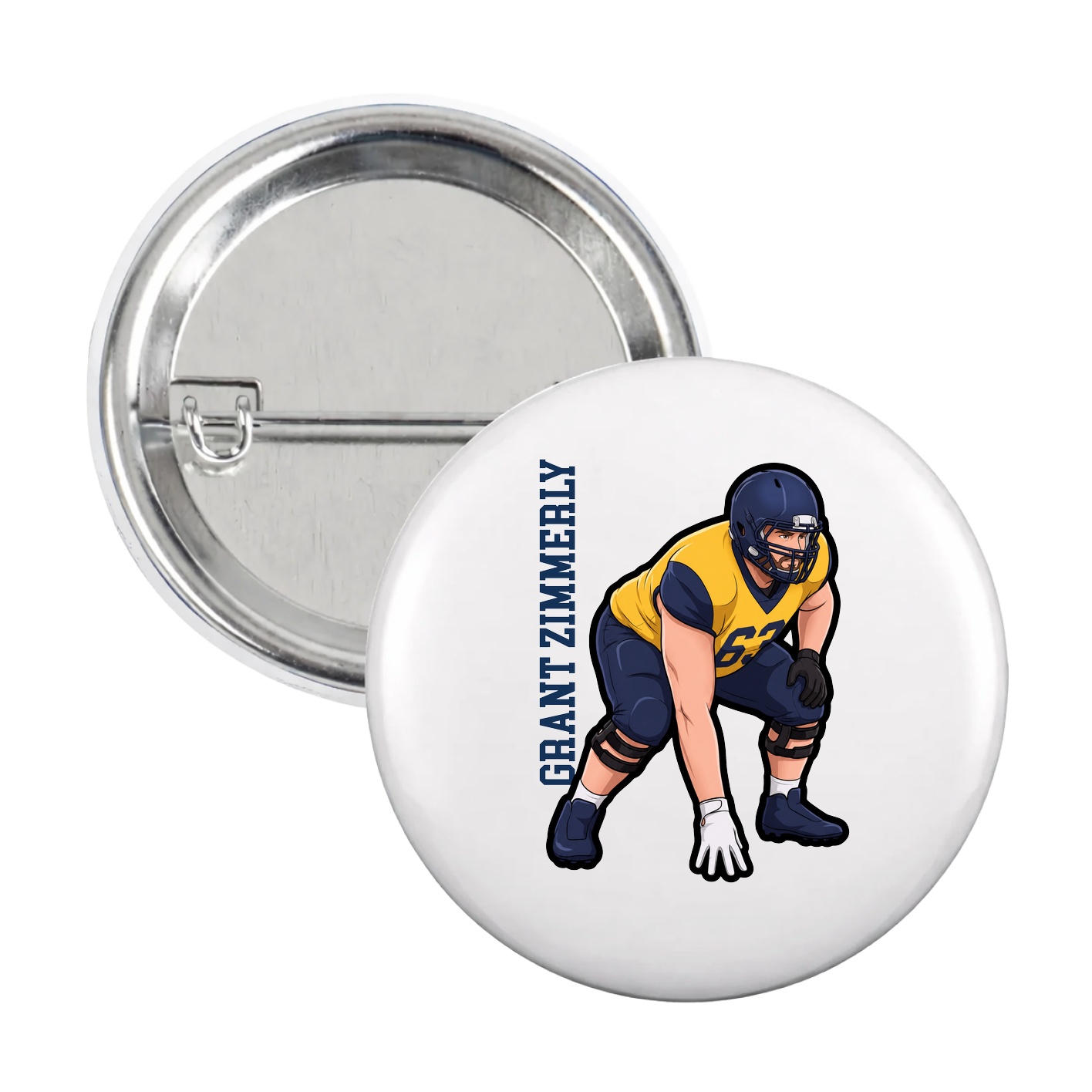 Game Day Button — Name Vertical in White