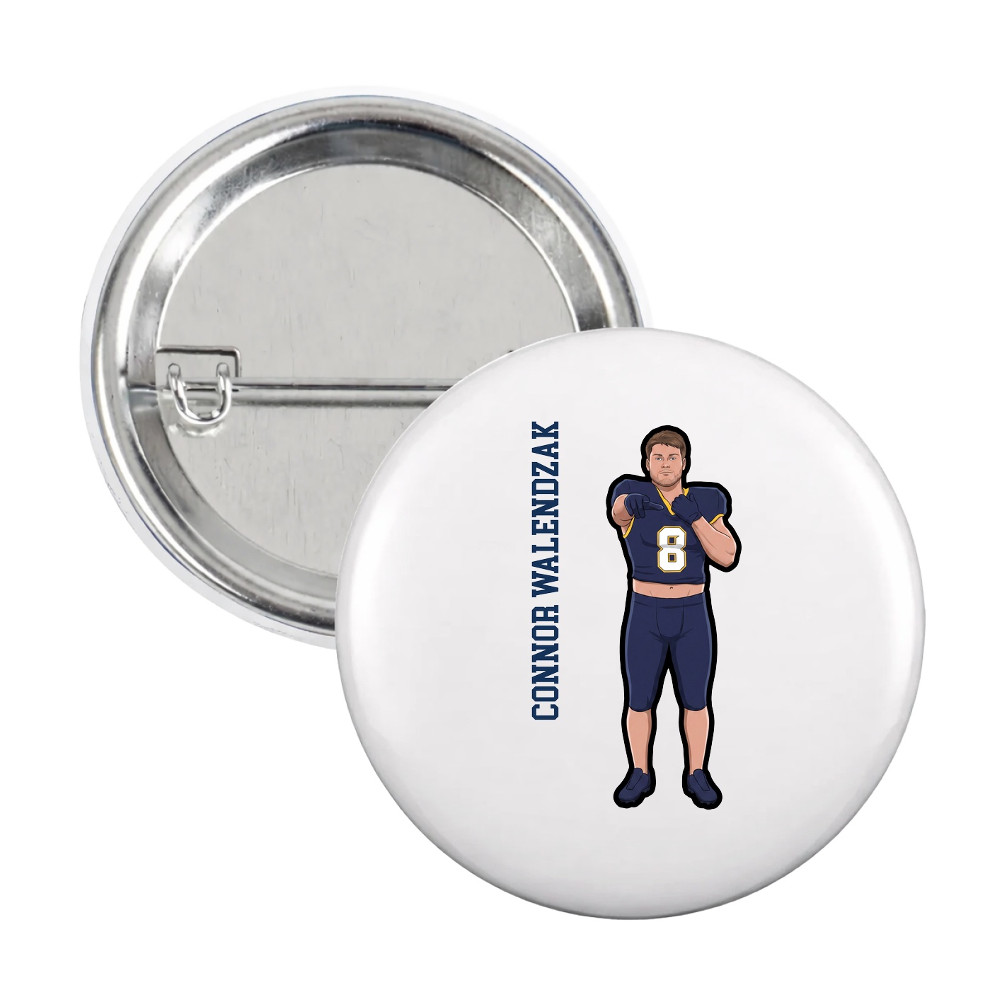 Game Day Button — Name Vertical in White