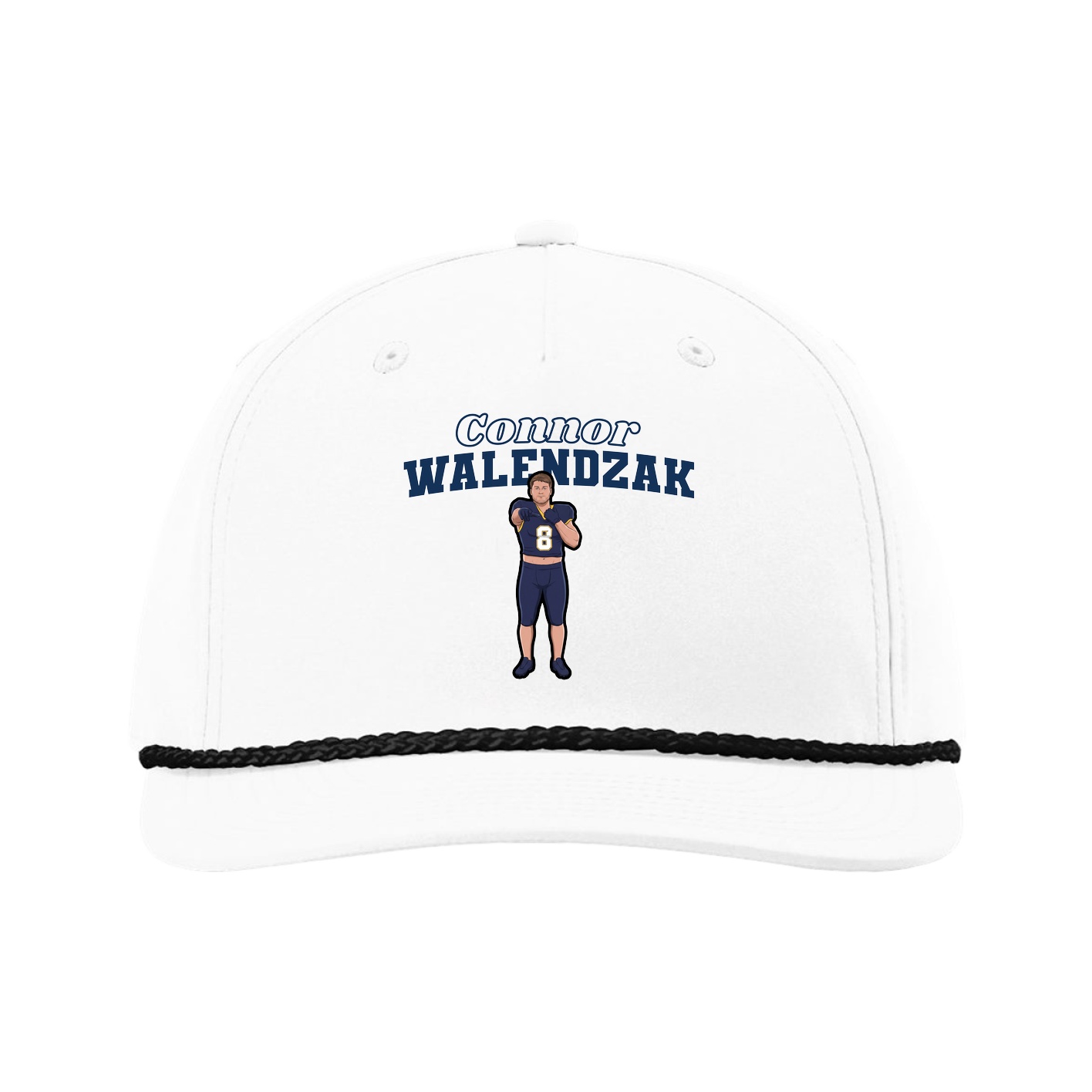 Five-Panel Classic Rope Cap — Name Arch in White
