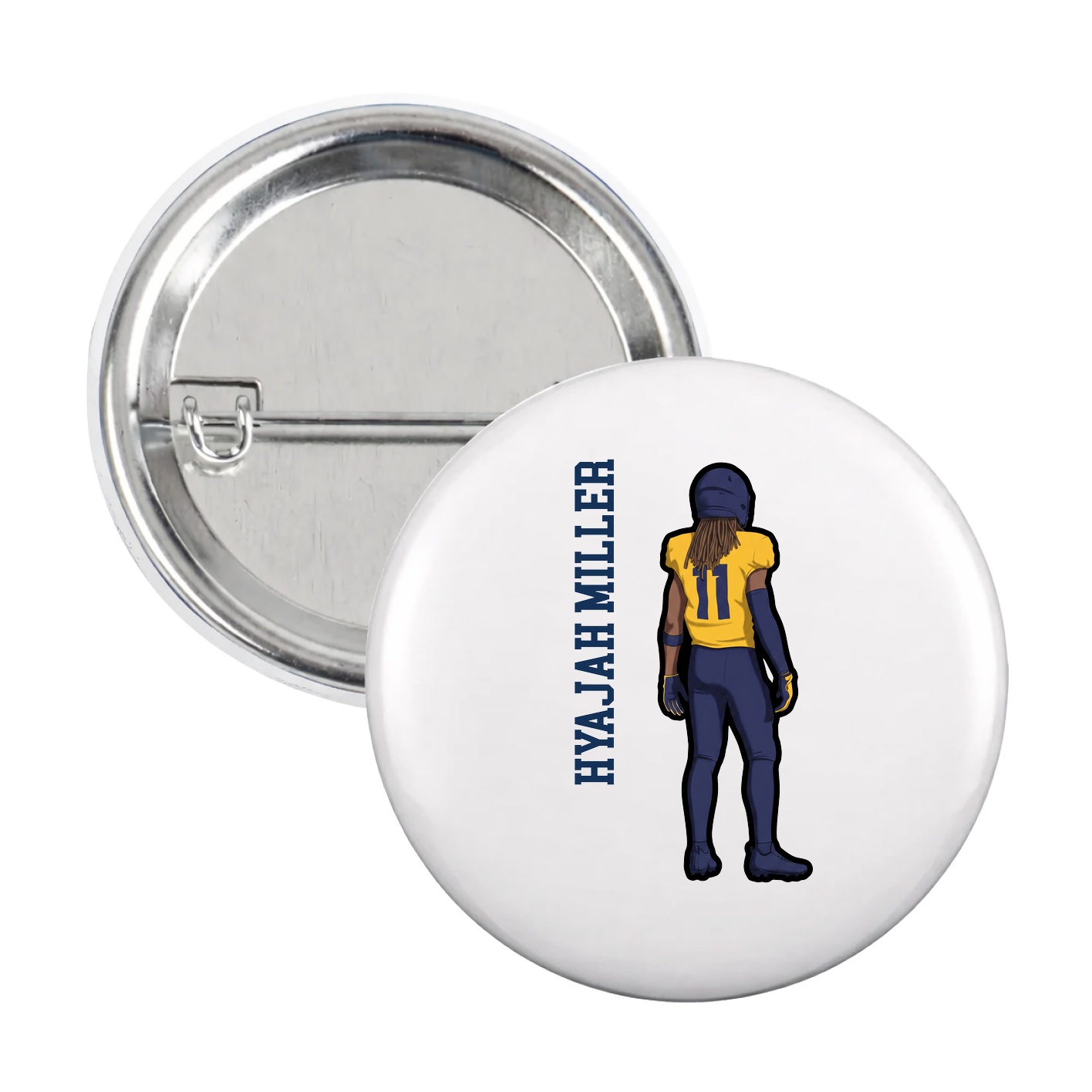 Game Day Button — Name Vertical in White