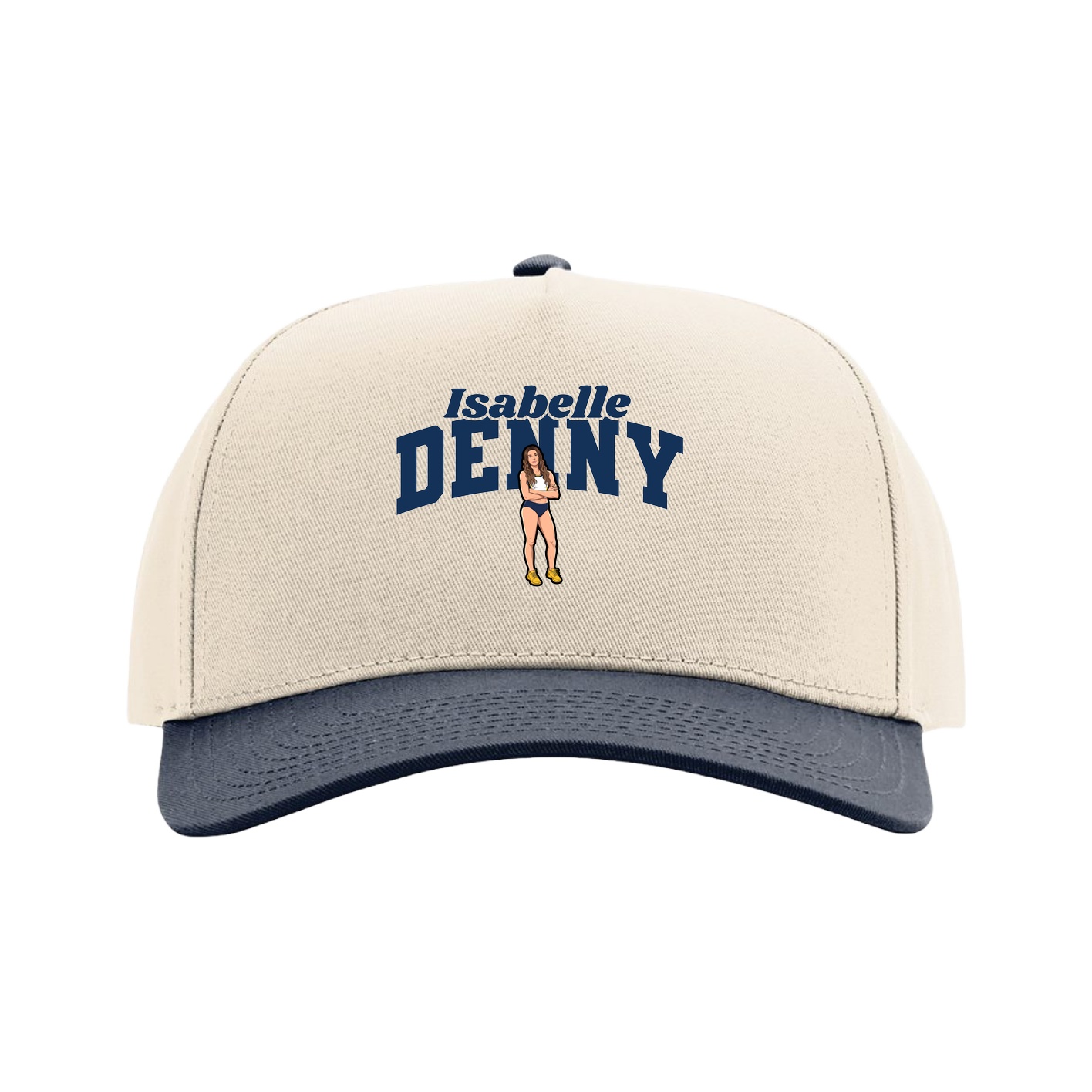 Full Fabric Five-Panel Champ Cap — Signature Arch in Cream/Navy