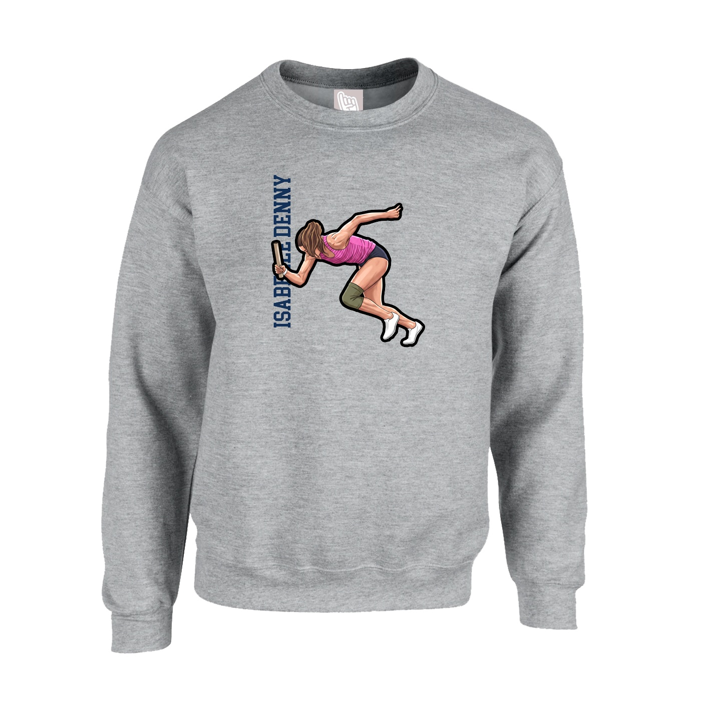 Fleece Crew — Name Vertical in Grey