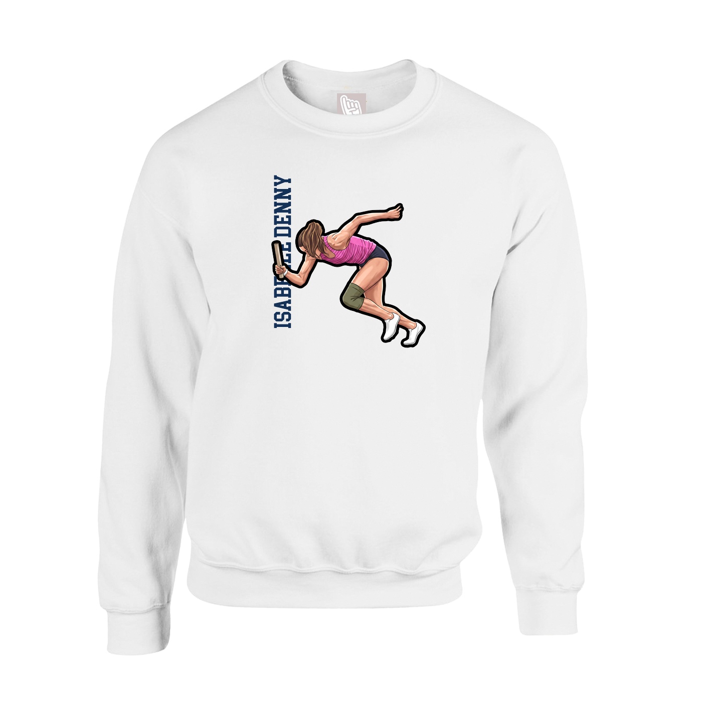 Fleece Crew — Name Vertical in White