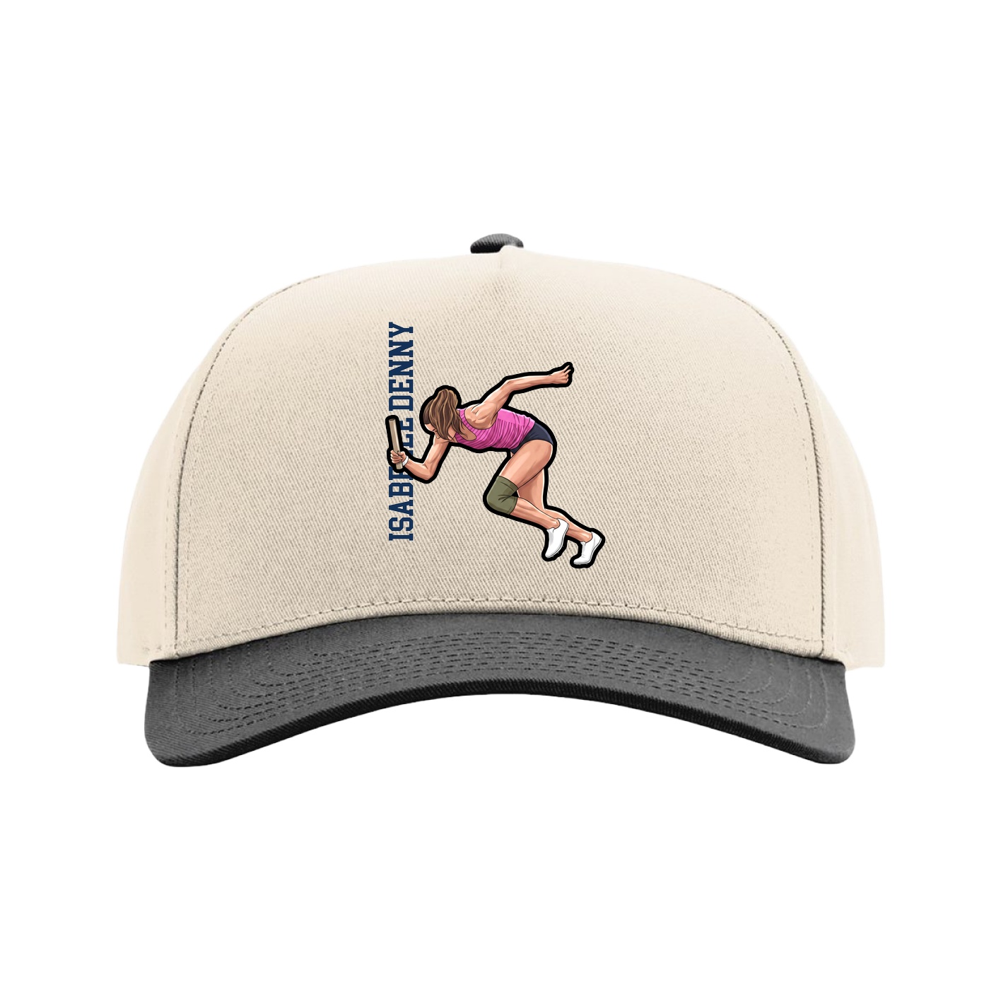 Full Fabric Five-Panel Champ Cap — Name Vertical in Cream/Black