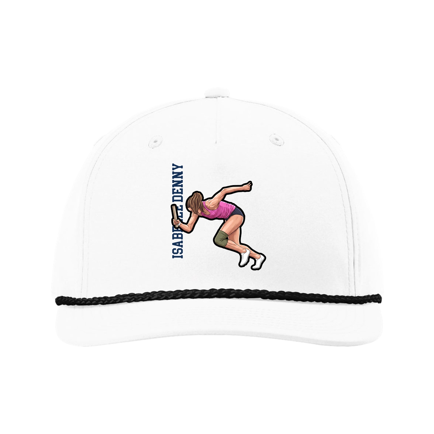 Five-Panel Classic Rope Cap — Name Vertical in White