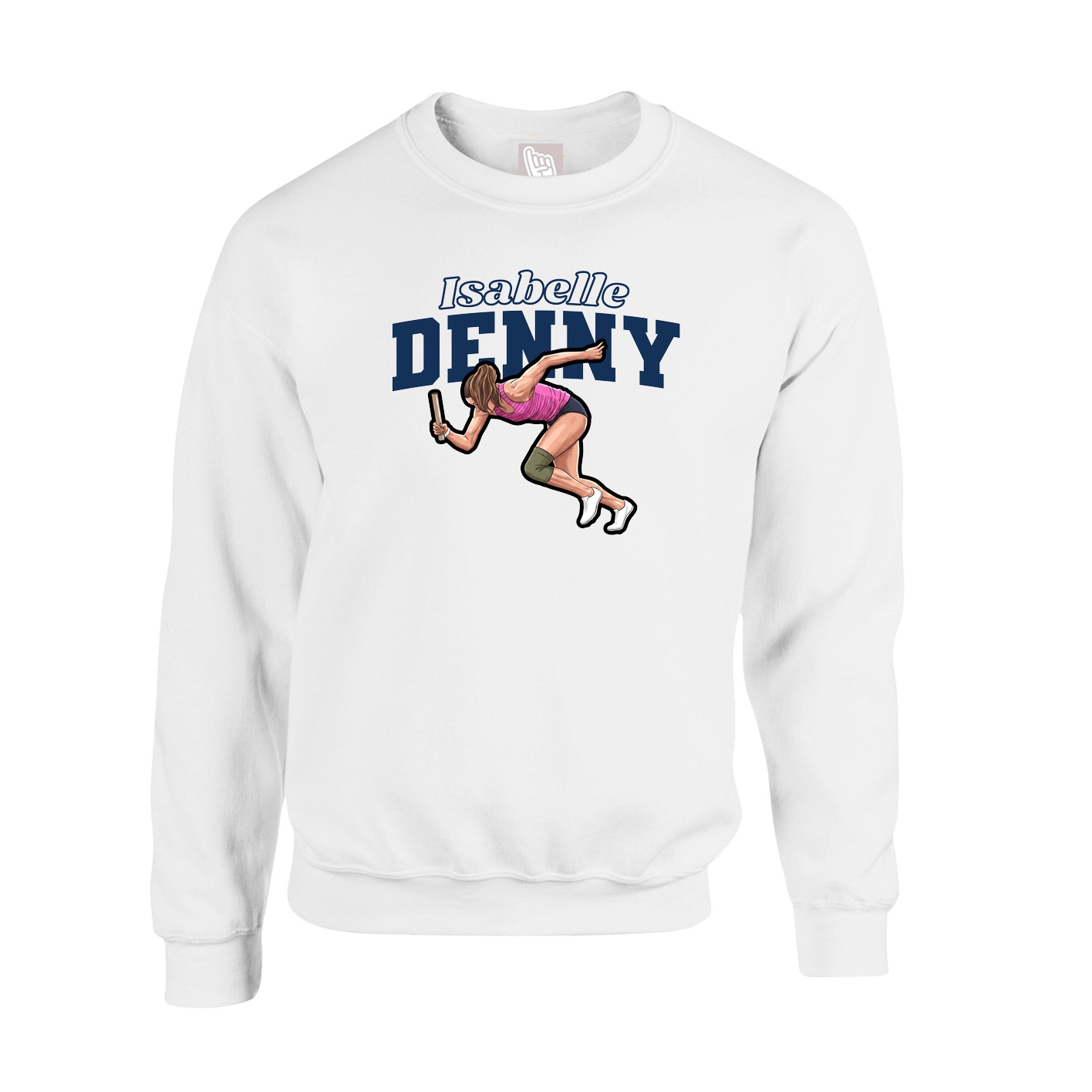 Fleece Crew — Name Arch in White