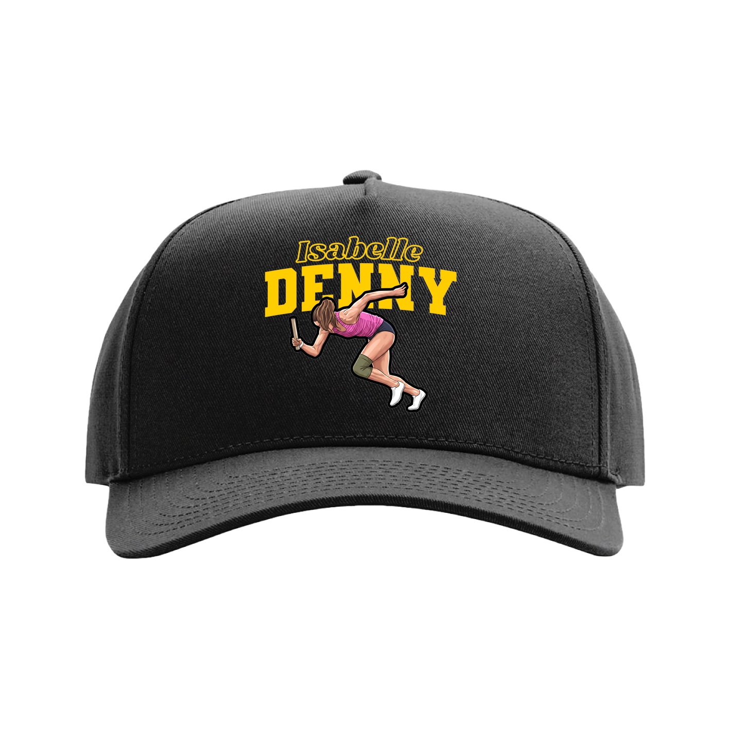 Full Fabric Five-Panel Champ Cap — Name Arch in Black